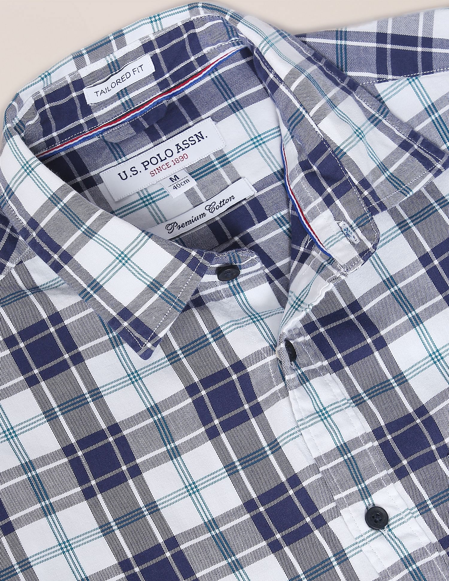 Twill Weave Plaid Check Casual Shirt White and Navy - U.S. POLO ASSN. | Large