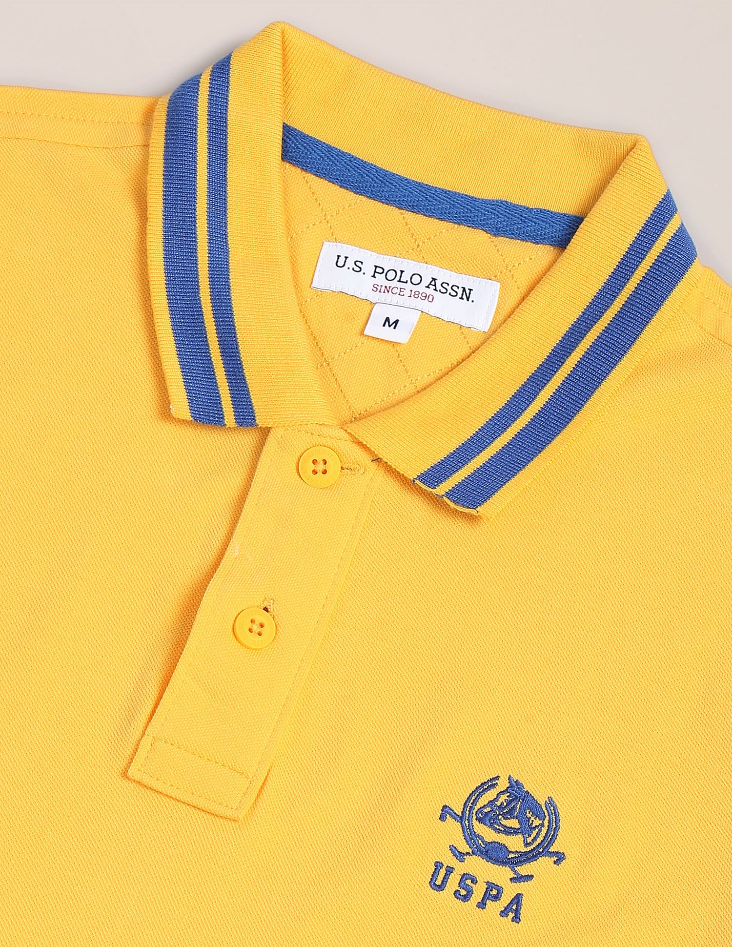 Striped Collar Cotton Pique Polo Shirt Yellow - U.S. POLO ASSN. | Large