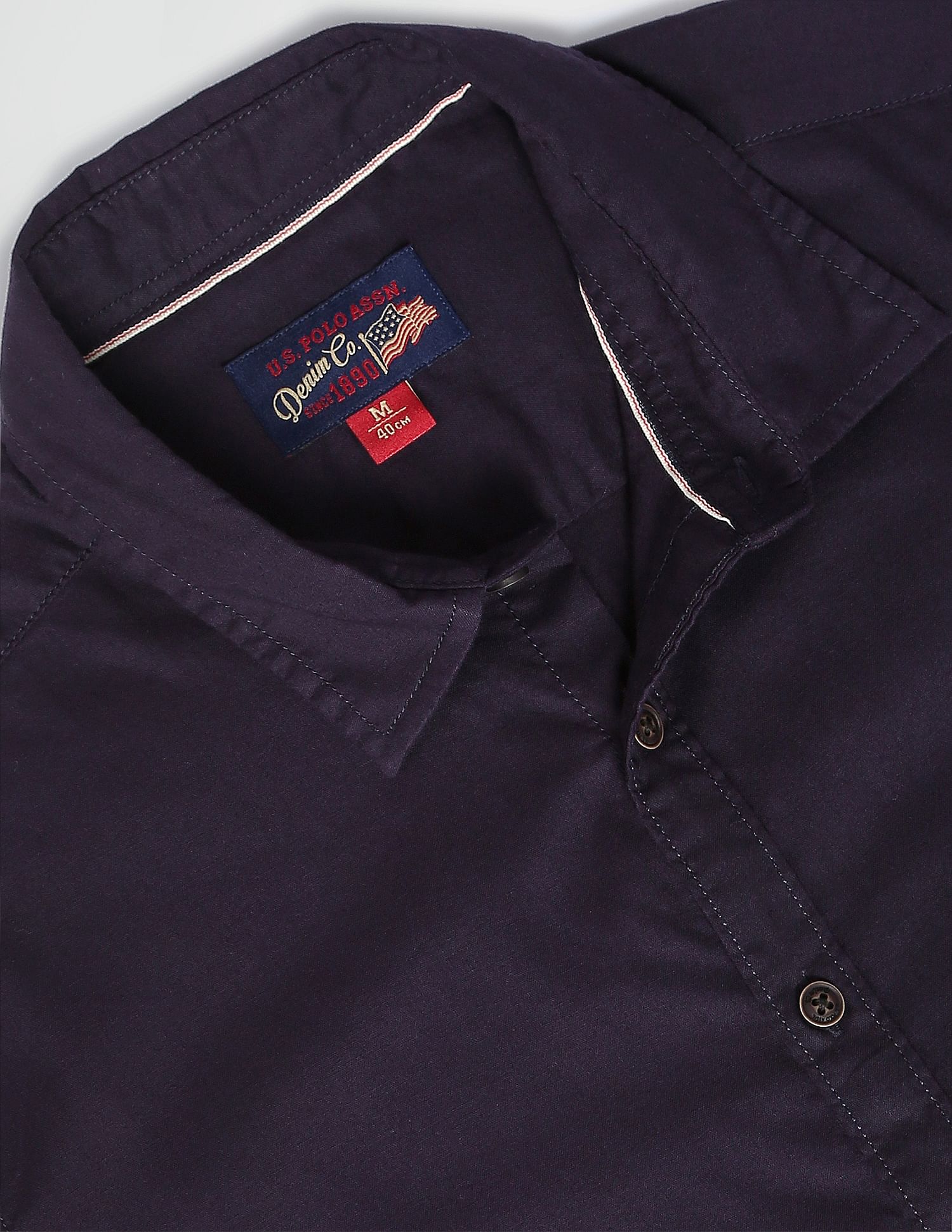 Spread Collar Solid Cotton Casual Shirt Wine - U.S. Polo Assn. India | Large
