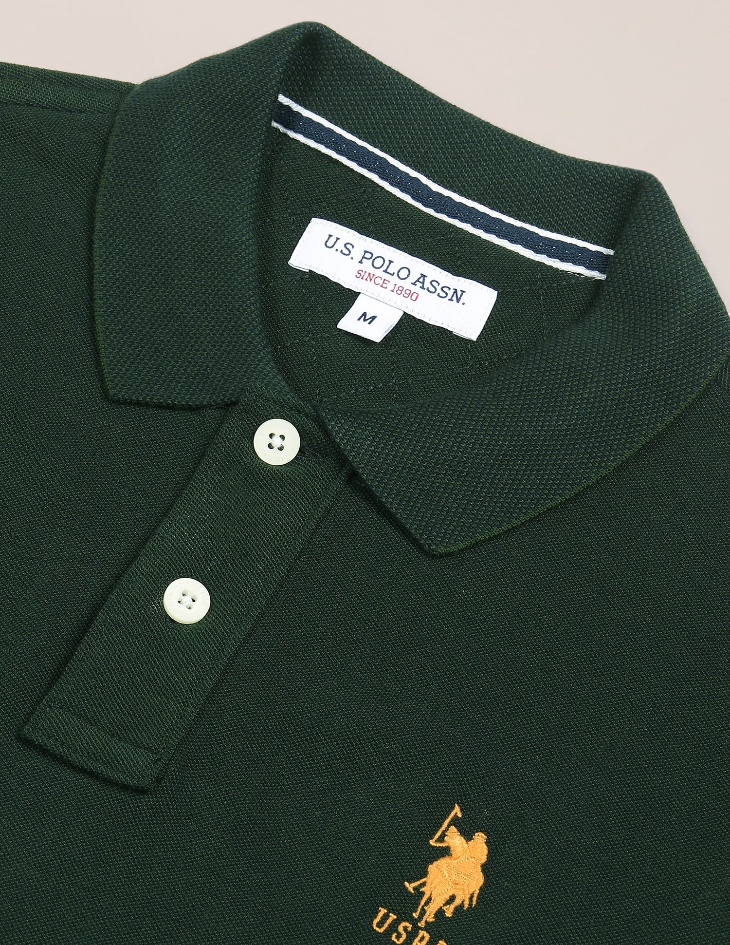 Pure Cotton Solid Polo Shirt Dark Green - U.S. Polo Assn. India | Large