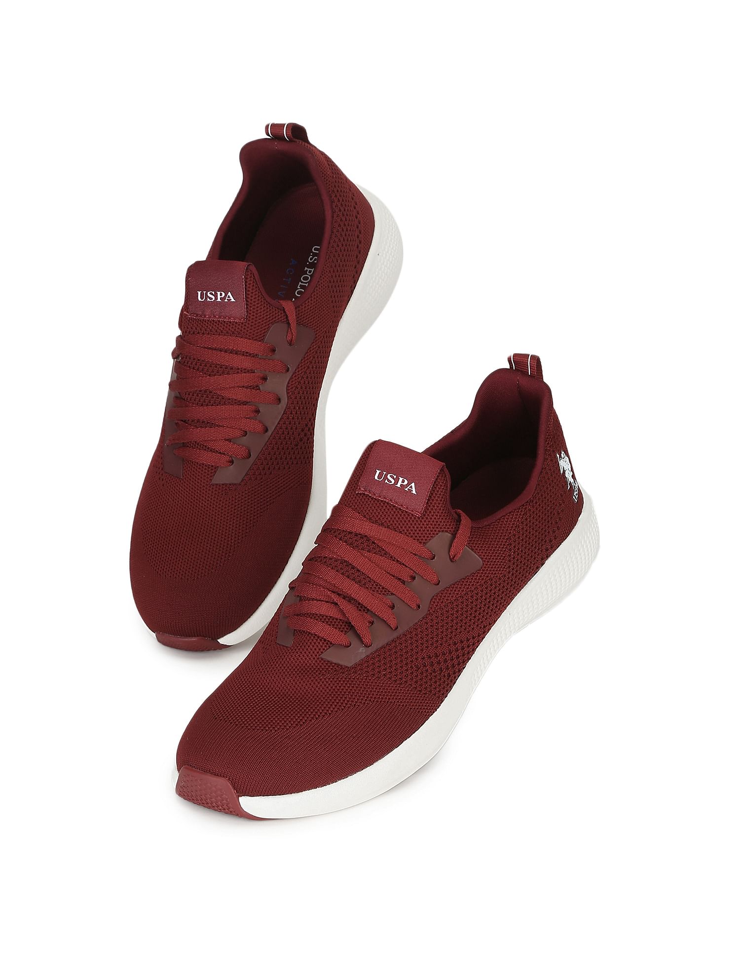 Men Round Toe Knit Lebron Sneakers Burgundy - U.S. Polo Assn. India | Large