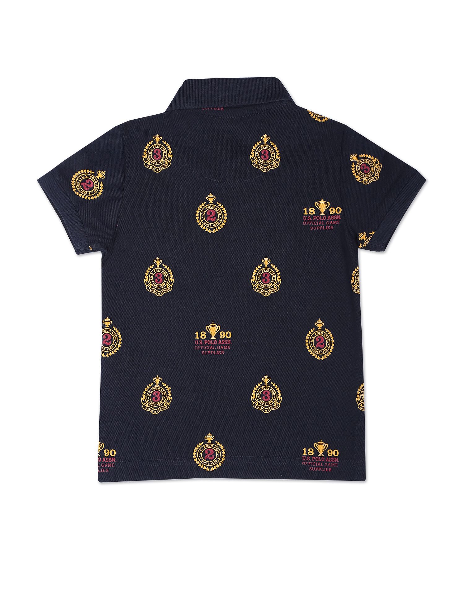 Motif Print Cotton Polo Shirt Navy - U.S. POLO ASSN. | Large