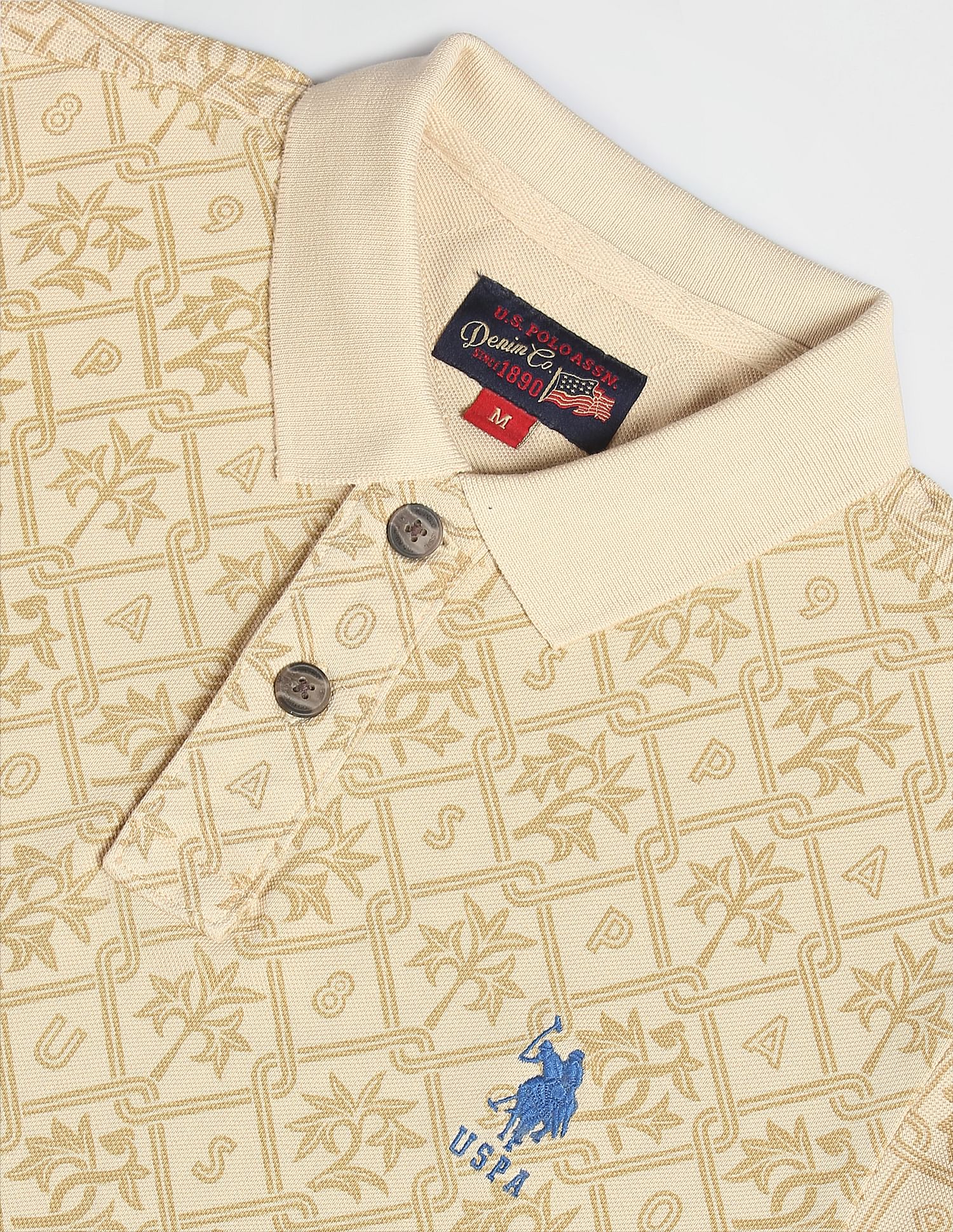 Cotton Floral Print Polo Shirt Beige - U.S. POLO ASSN. | Large