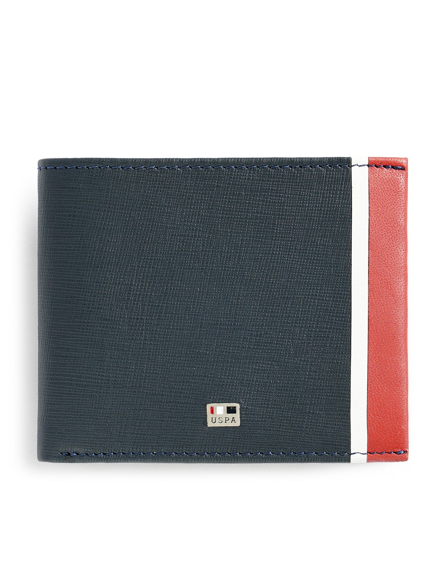 Bi-Fold Textured Leather Wallet Navy - U.S. POLO ASSN. | Large