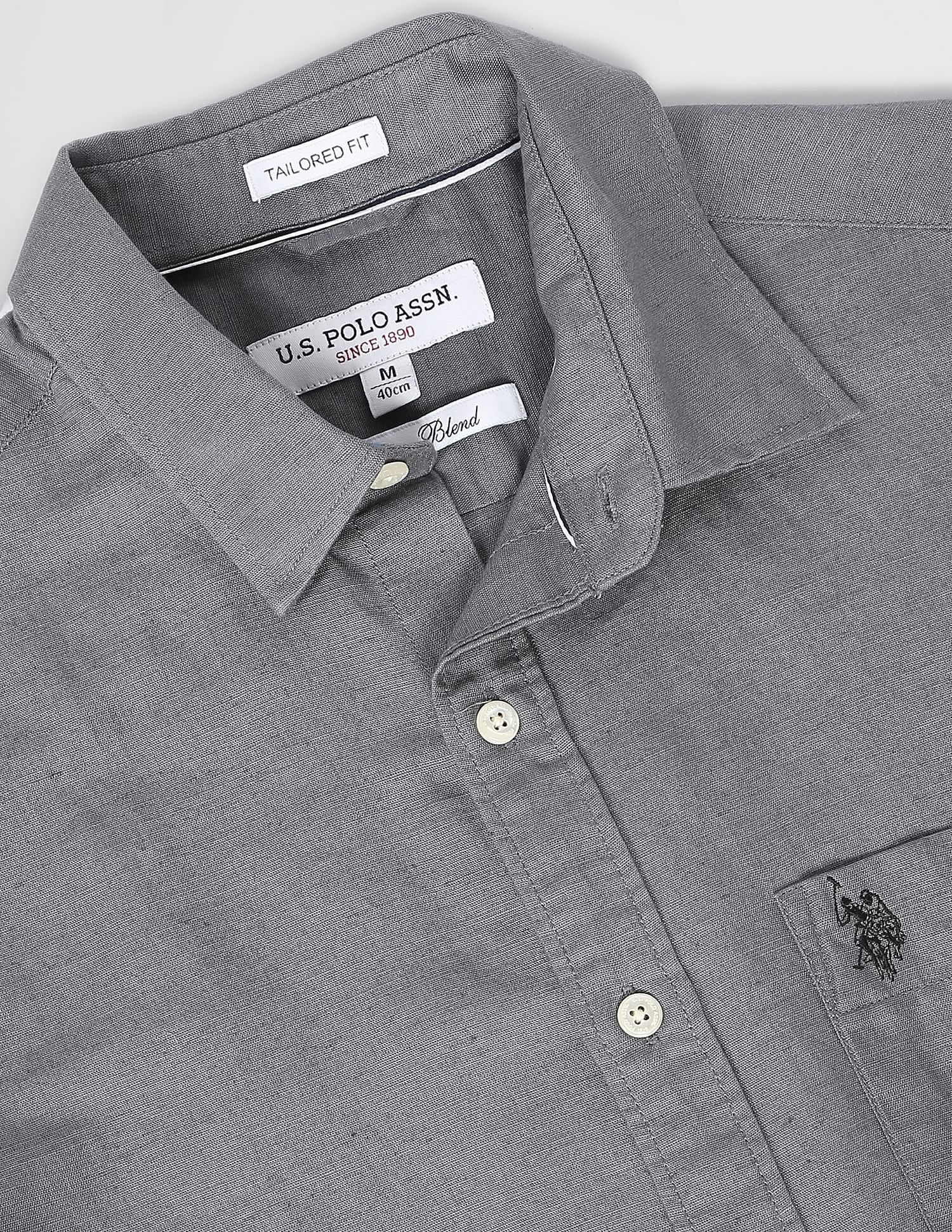 Spread Collar Solid Casual Shirt Grey - U.S. POLO ASSN. | Large