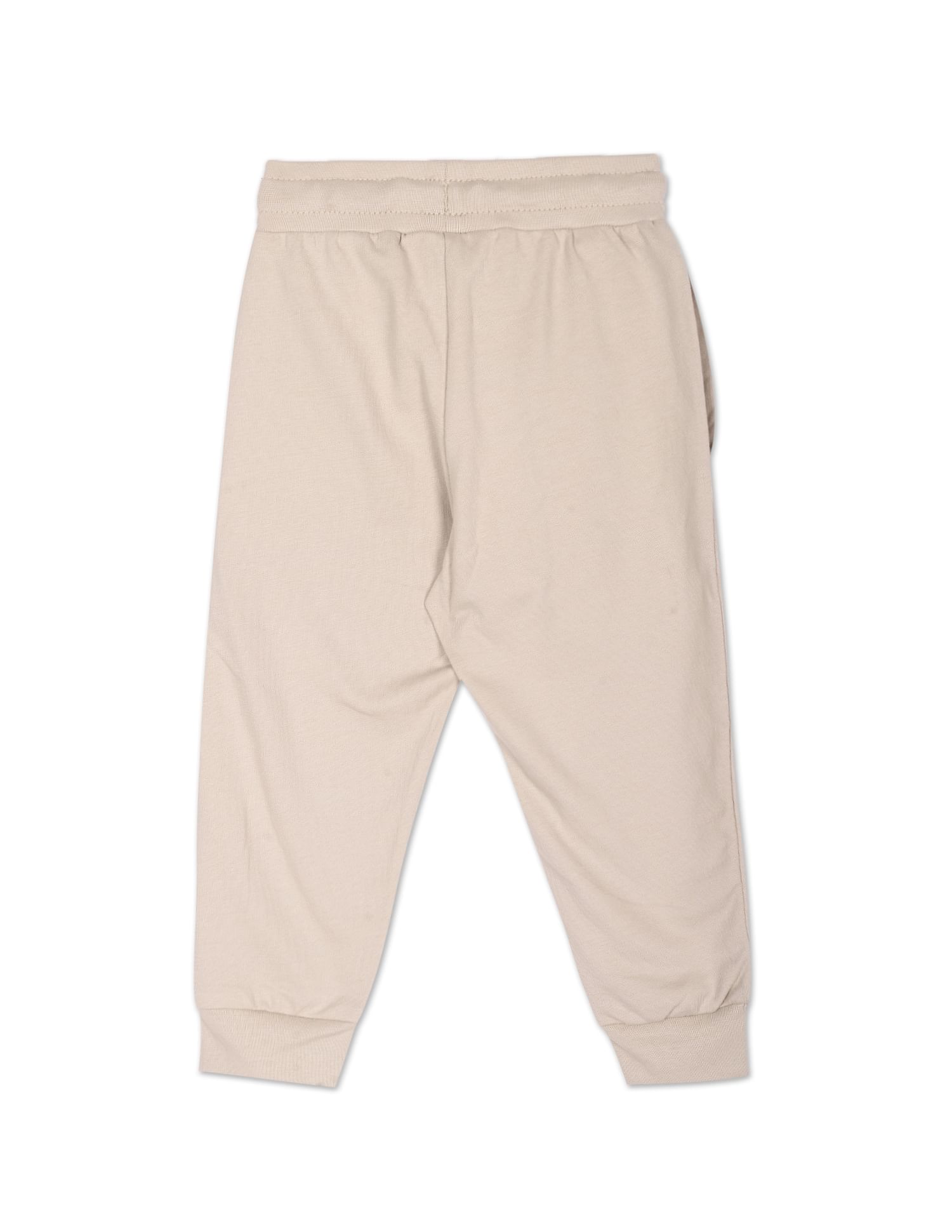 Boys Beige Drawstring Waist Brand Print Joggers Beige - U.S. Polo Assn. India | Large