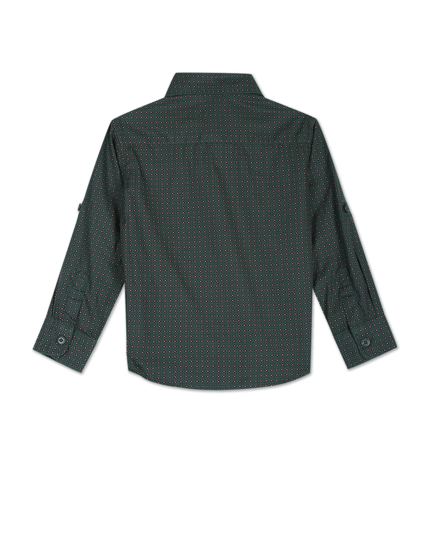 Spread Collar Geometric Print Cotton Shirt Navy - U.S. POLO ASSN. | Large