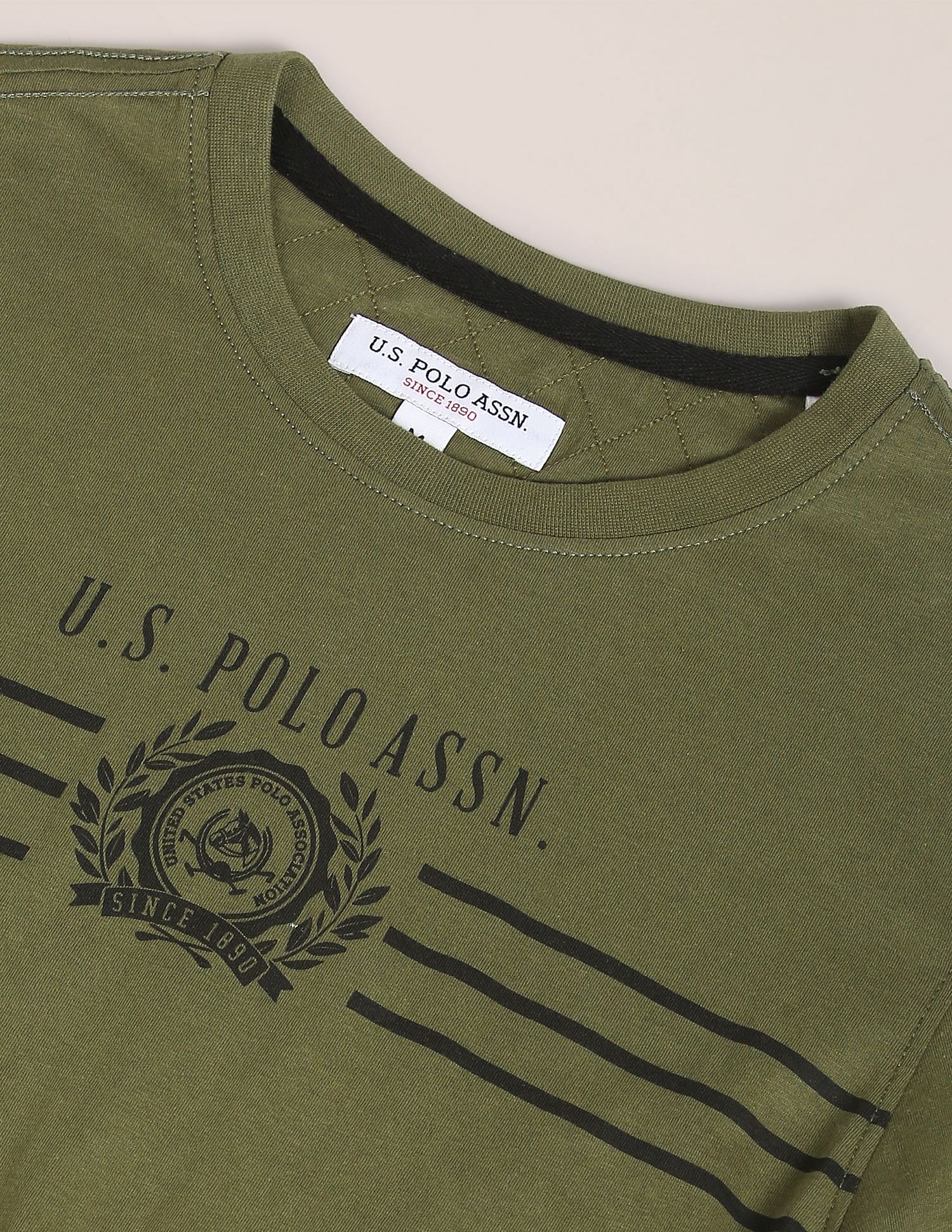 Long Sleeve Brand Print Cotton T-Shirt Olive - U.S. Polo Assn. India | Large