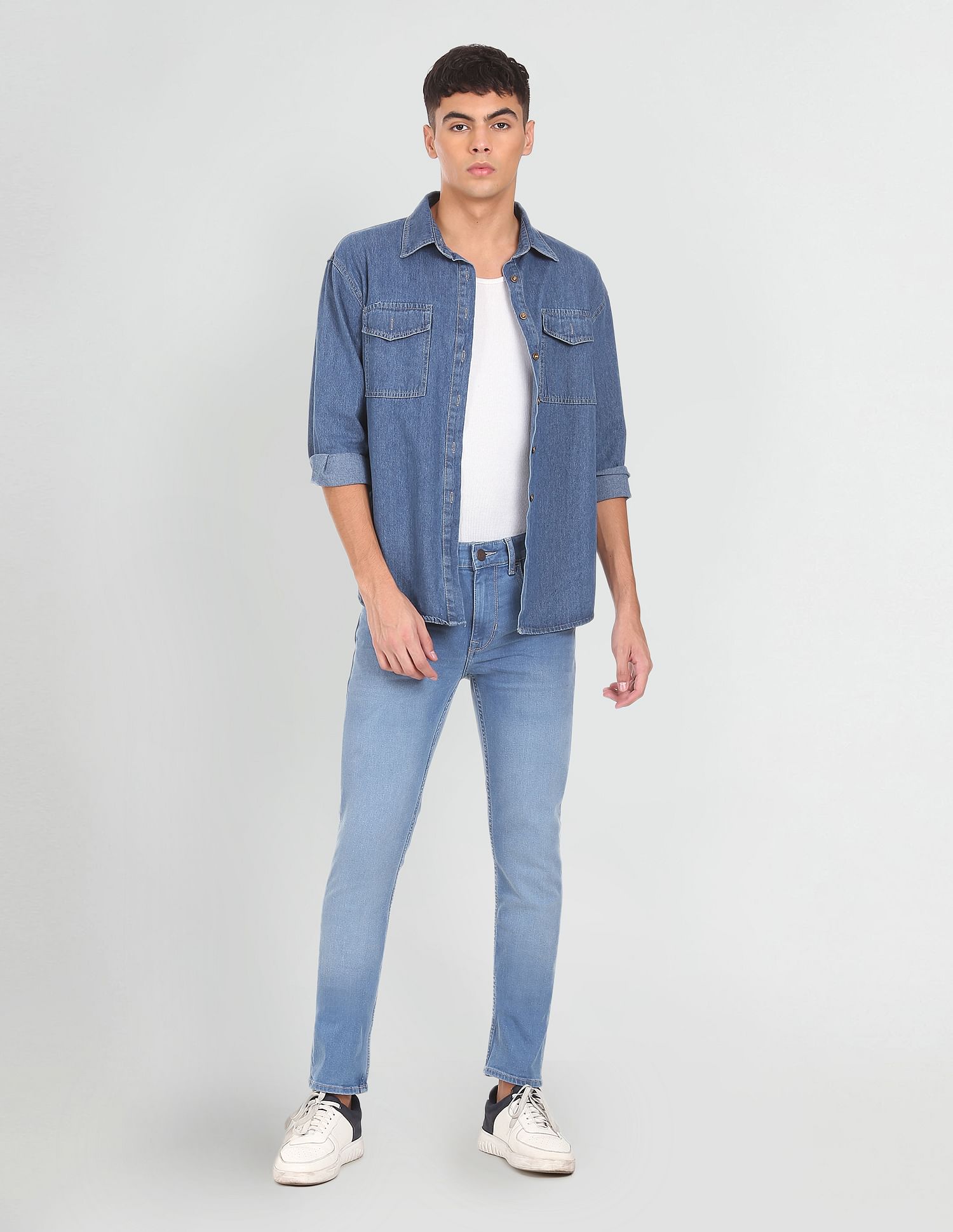 Men Blue Mid Rise Regallo Skinny Fit Stone Wash Jeans Blue - U.S. POLO ASSN. | Large