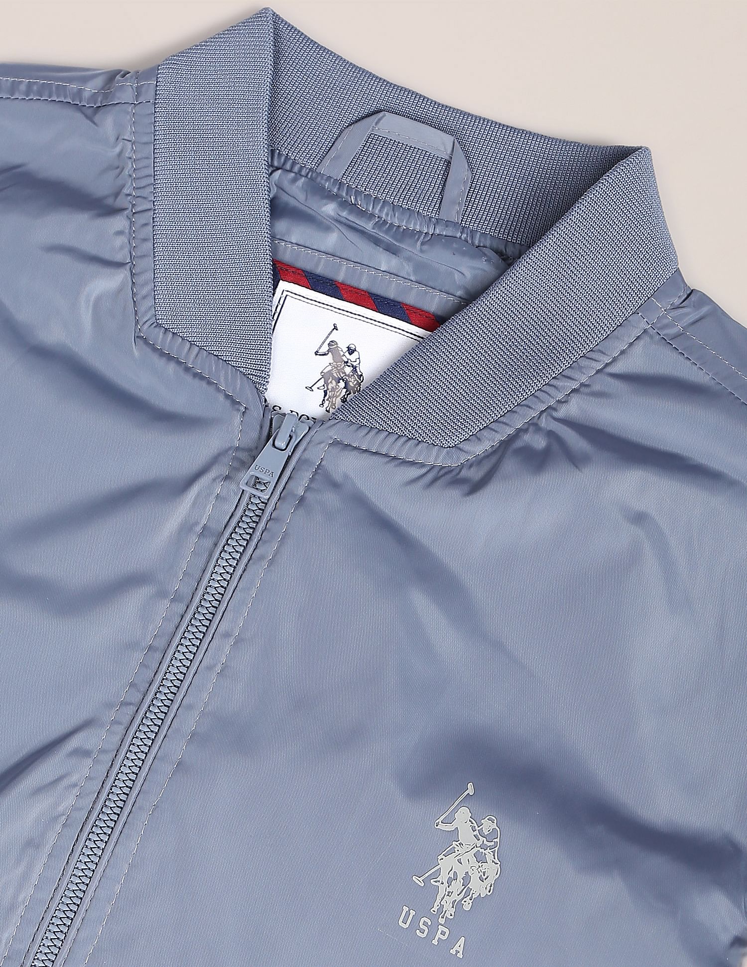 Solid Stand Collar Bomber Jacket Grey - U.S. POLO ASSN. | Large