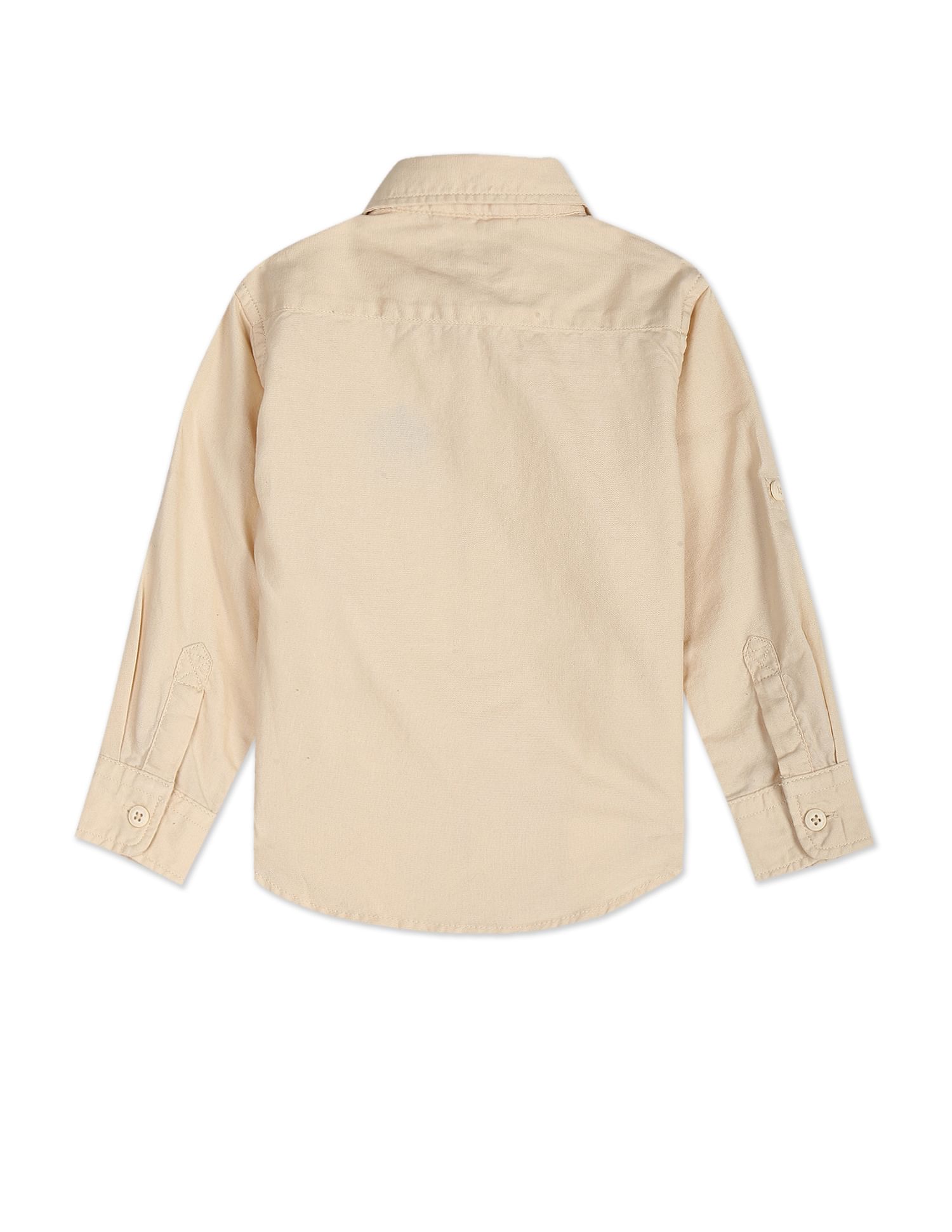 Convertible Cuff Solid Cotton Shirt Beige - U.S. Polo Assn. India | Large