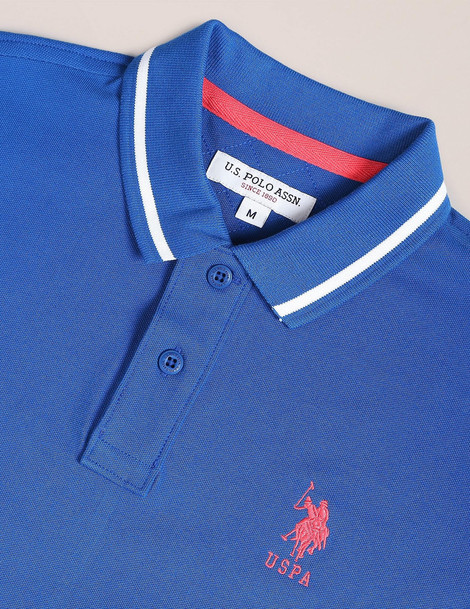 Striped Collar Pique Polo Shirt Blue - U.S. POLO ASSN. | Large
