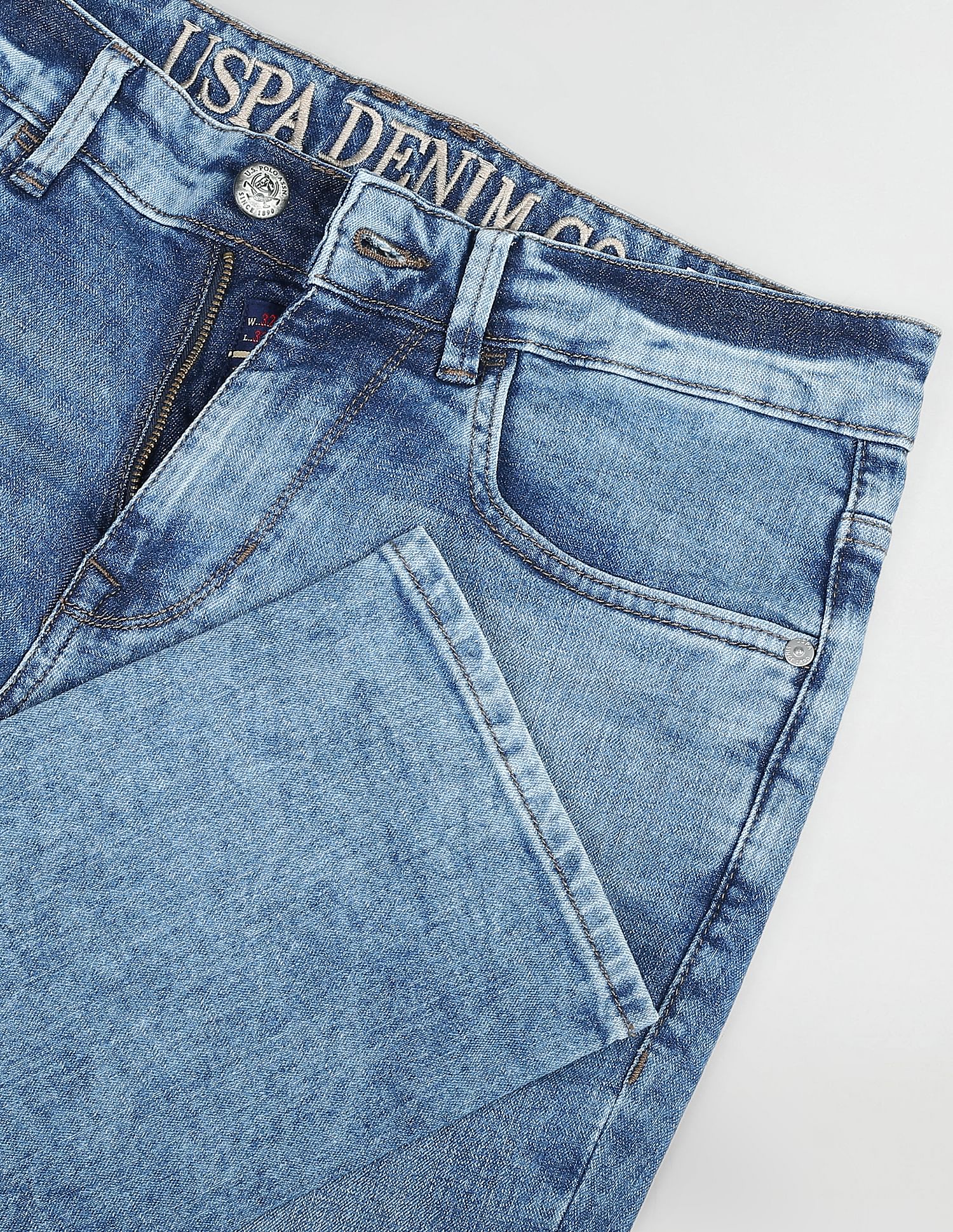 Acid Wash Delta Slim Tapered Fit Jeans Blue - U.S. POLO ASSN. | Large