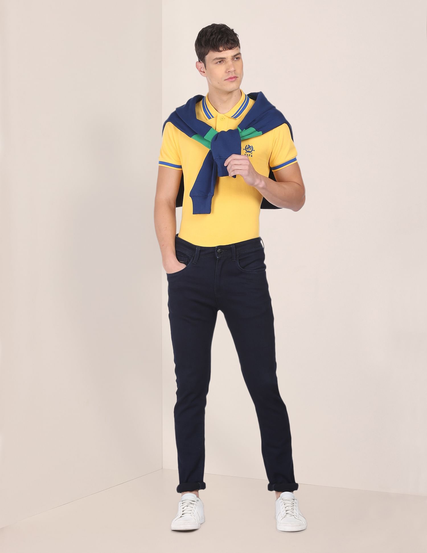 Striped Collar Cotton Polo Shirt Yellow - U.S. Polo Assn. India | Large