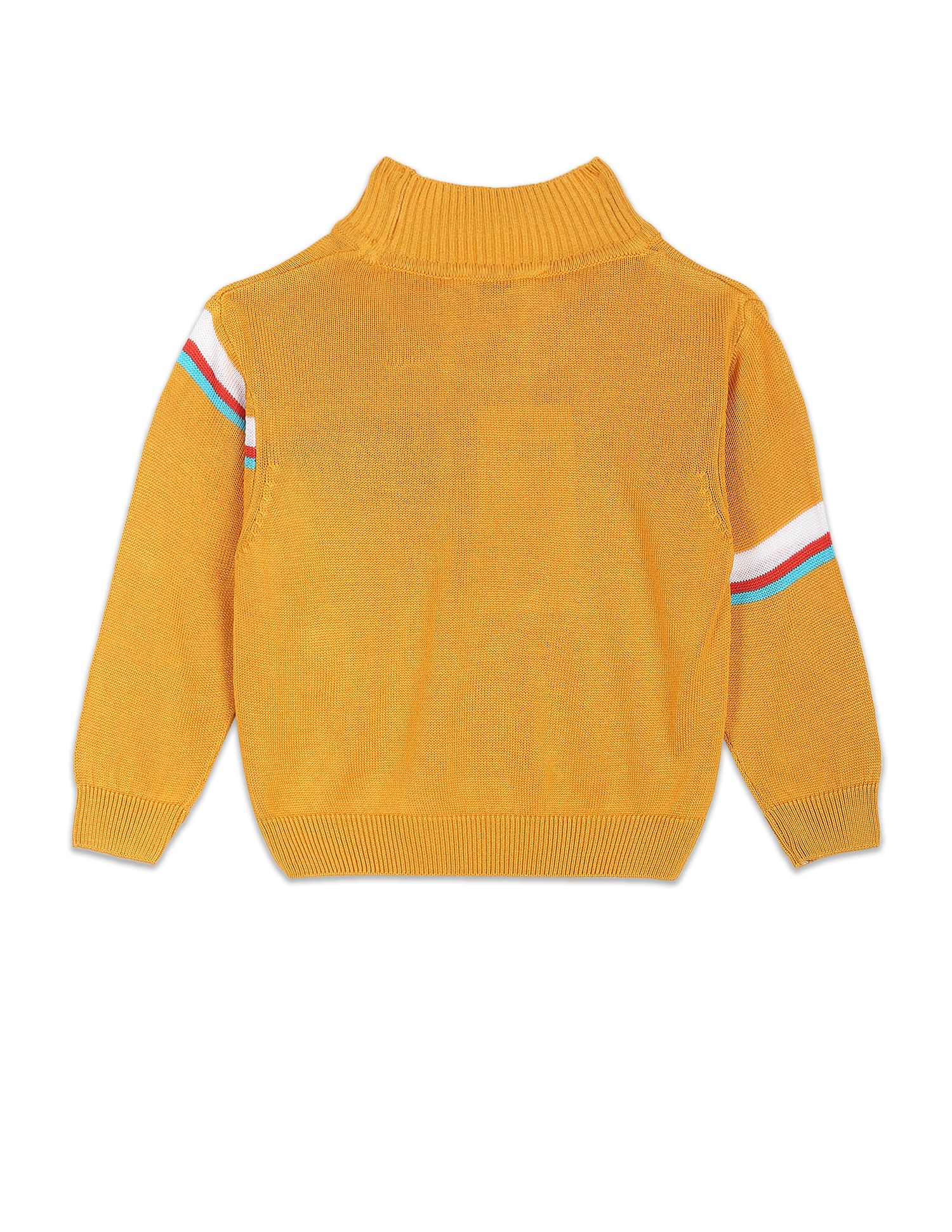 High Neck Patterned Knit Viscose Sweater Mustard - U.S. Polo Assn. India | Large