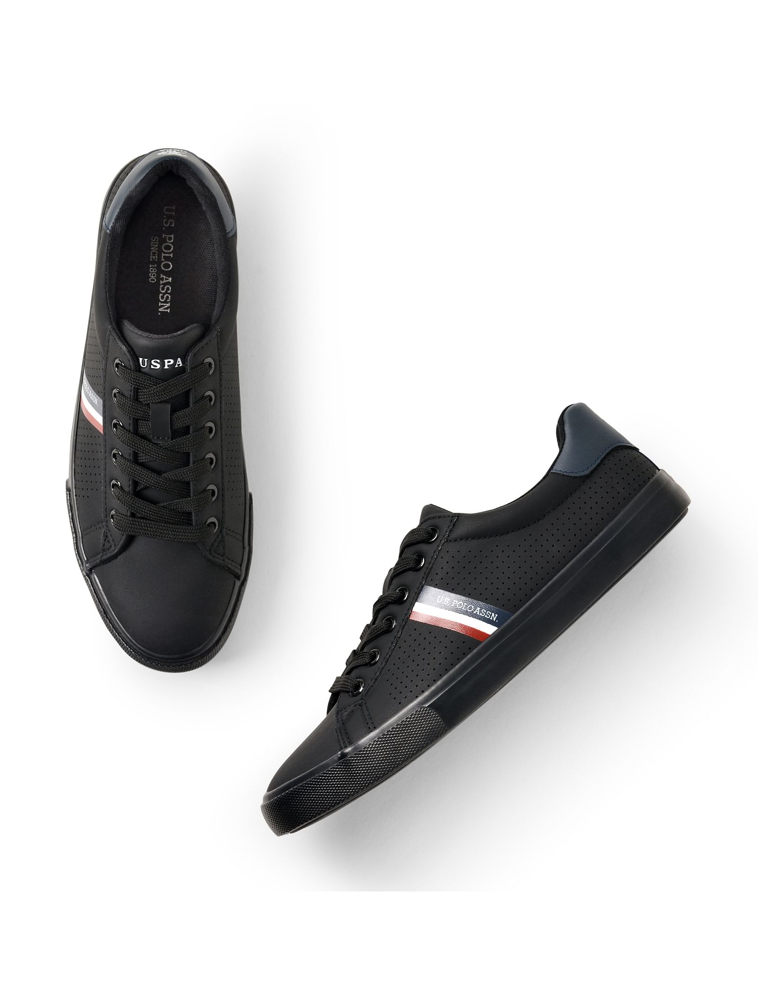 Men Brand Stripe Perforated Capron 2.0 Sneakers Black - U.S. Polo Assn. India | Large
