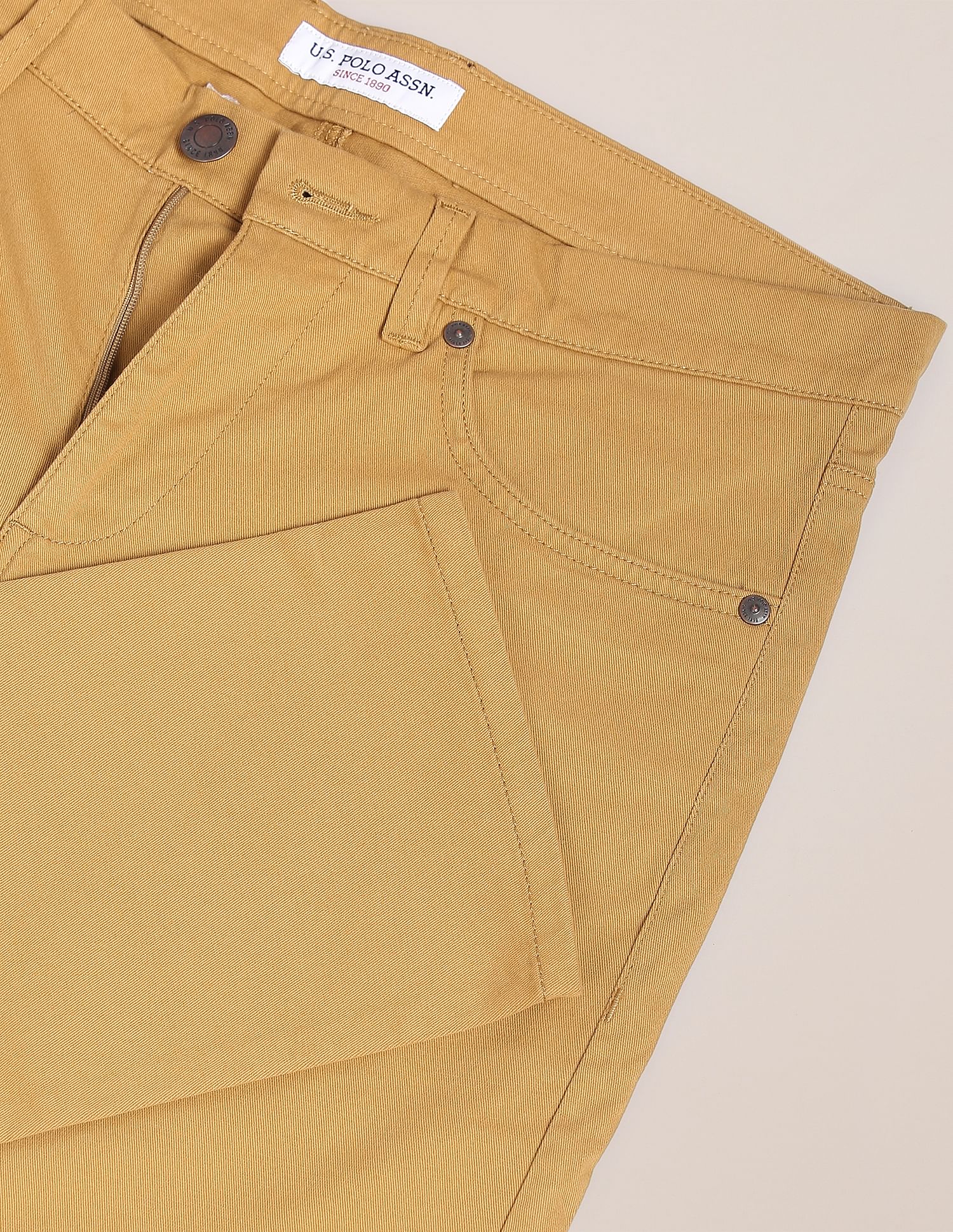 Solid Twill Casual Trousers Khaki - U.S. Polo Assn. India | Large