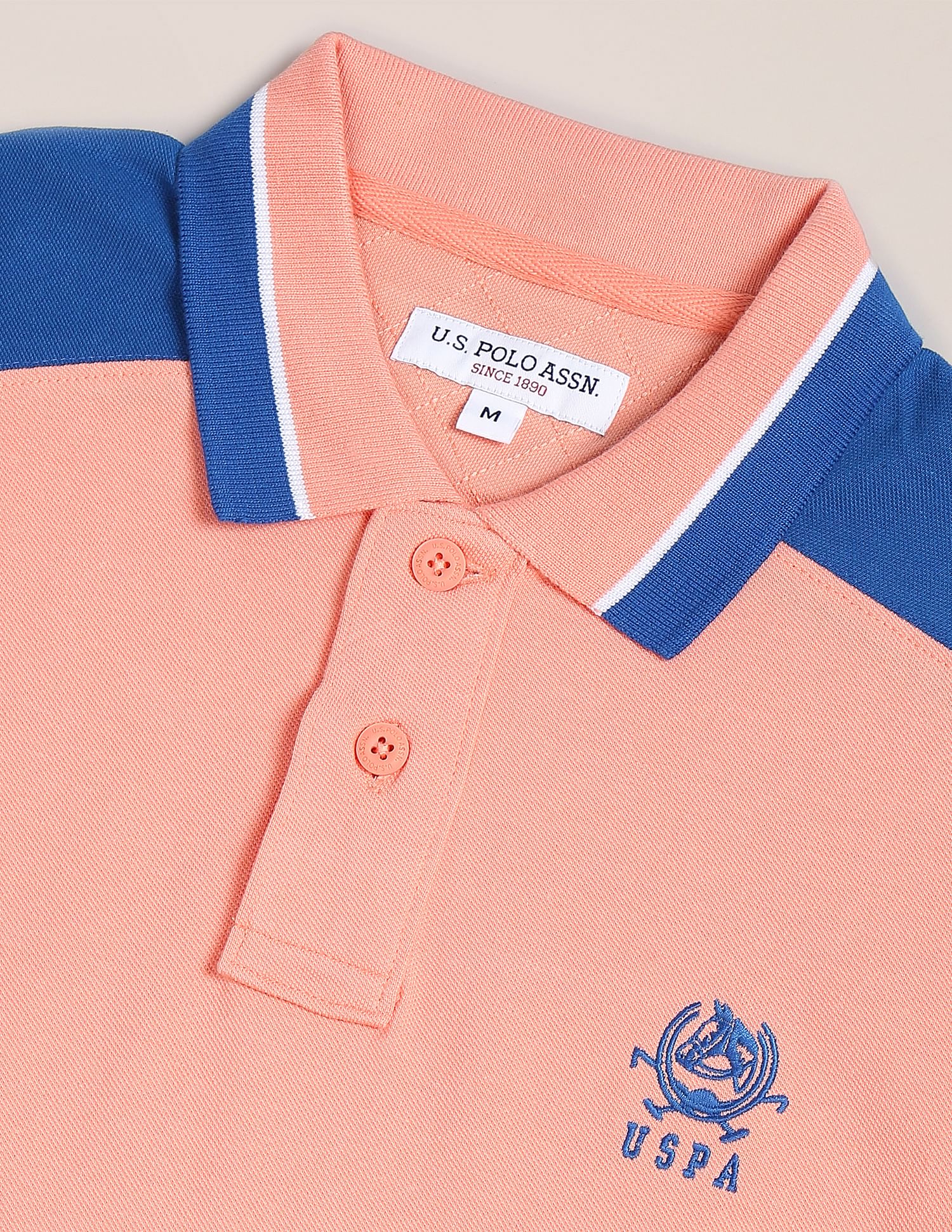 Colour Block Cotton Pique Polo Shirt Peach and Blue - U.S. POLO ASSN. | Large