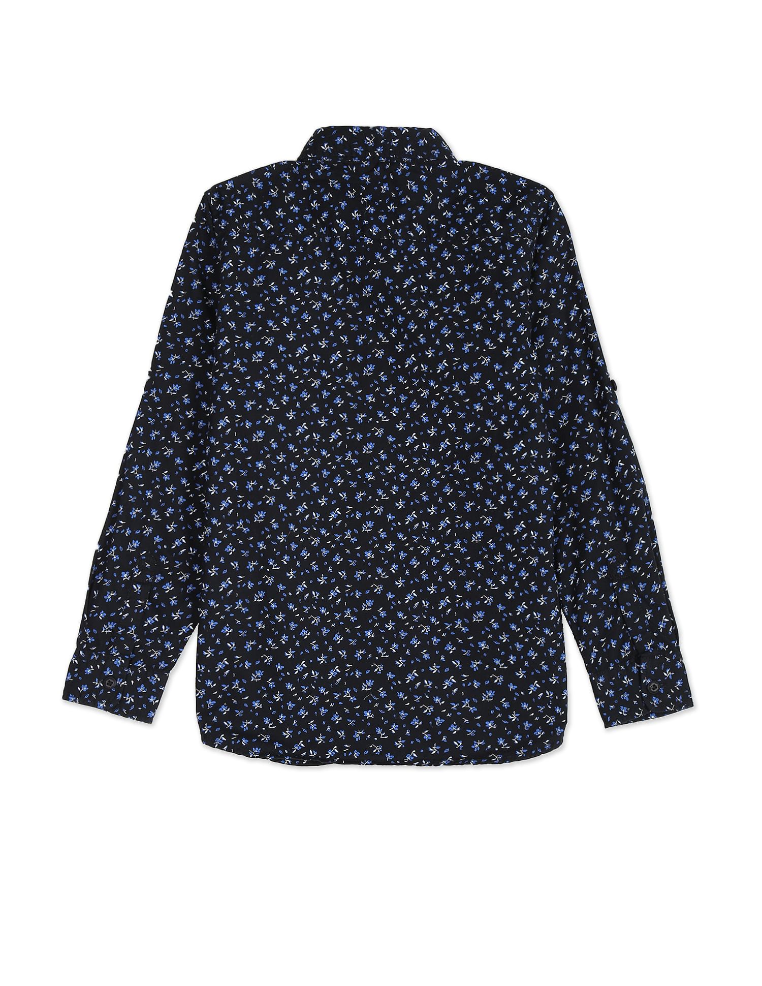 Spread Collar Floral Print Cotton Shirt Black - U.S. Polo Assn. India | Large