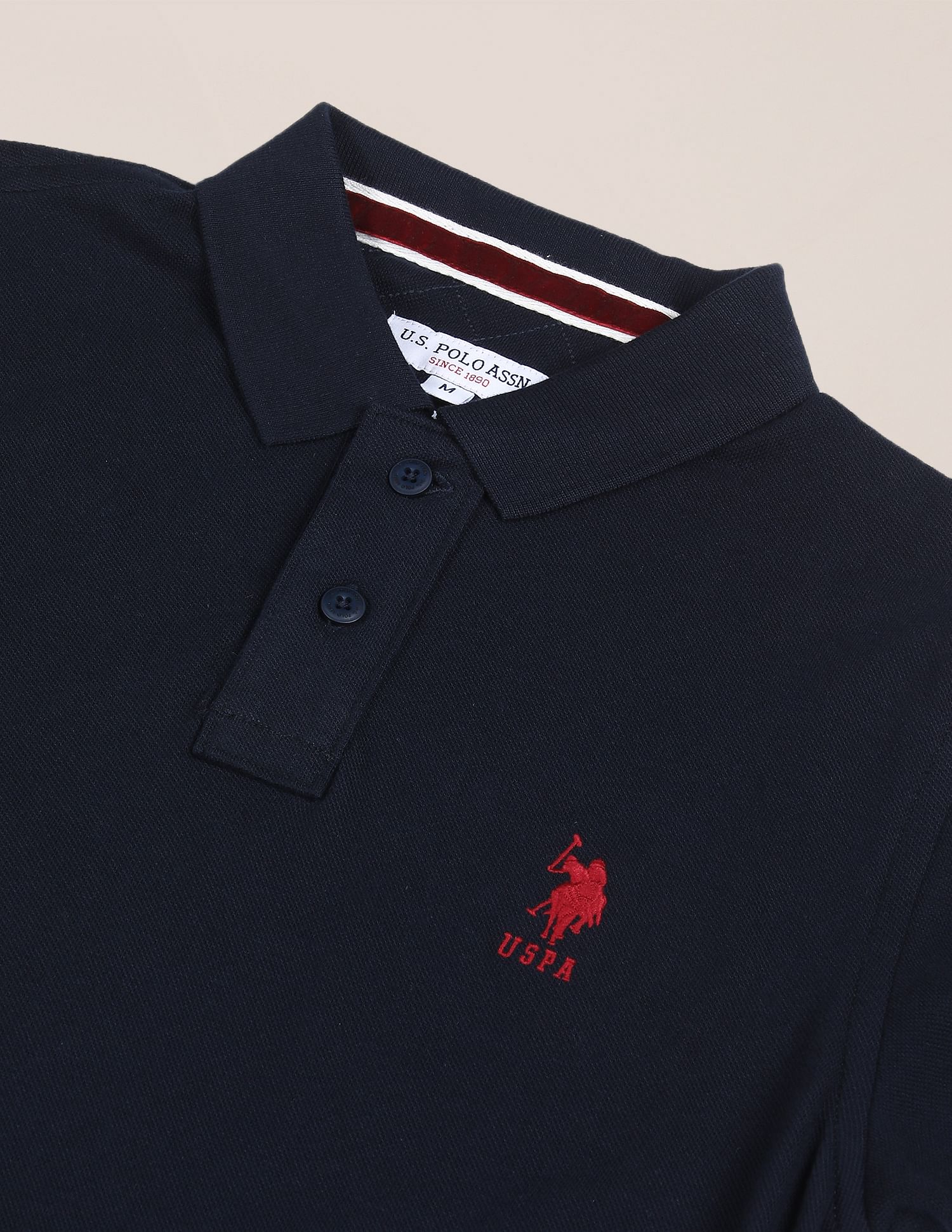 Ribbed Collar Solid Polo Shirt Dark Blue - U.S. POLO ASSN. | Large
