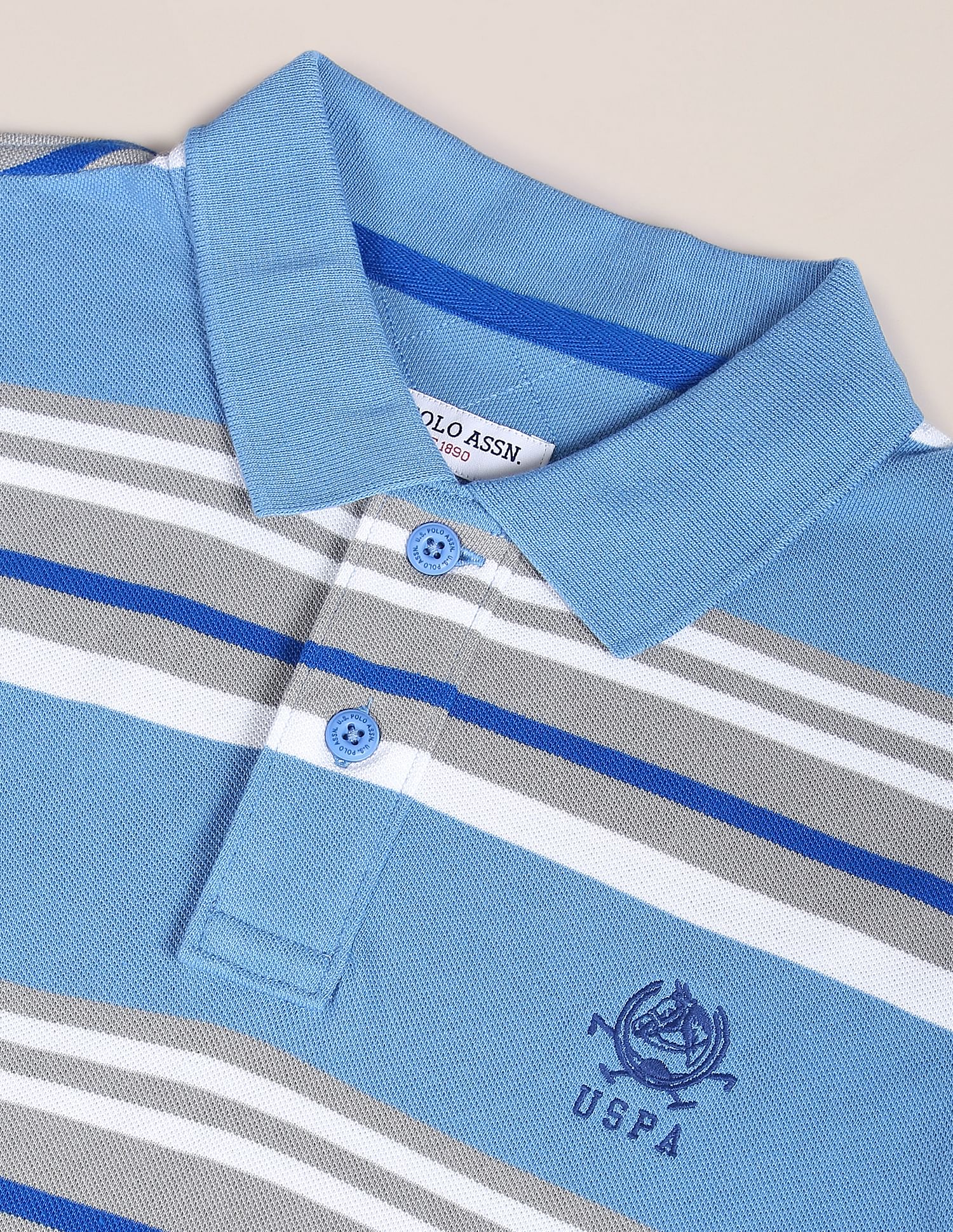Horizontal Stripe Cotton Polo Shirt Light Blue - U.S. POLO ASSN. | Large