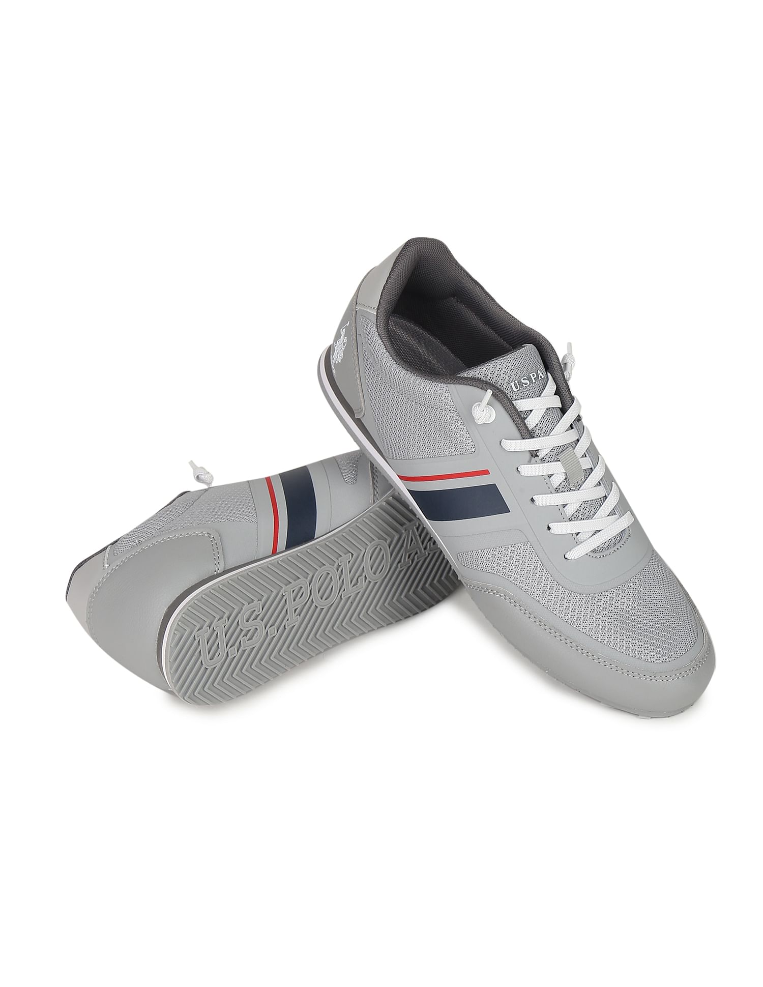 Men Knit Contrast Stripe Garcia Sneakers Grey - U.S. Polo Assn. India | Large