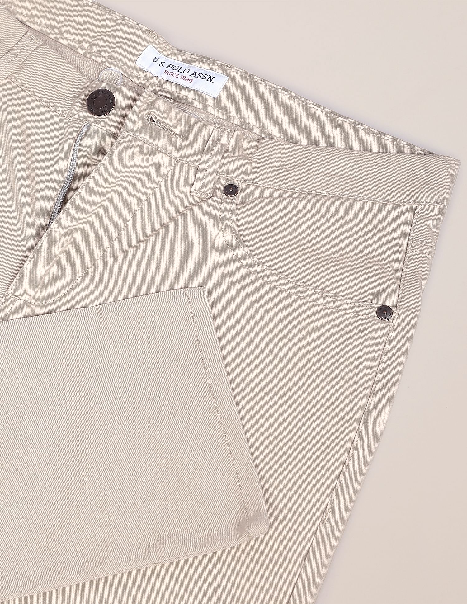 Solid Twill Casual Trousers Stone - U.S. Polo Assn. India | Large