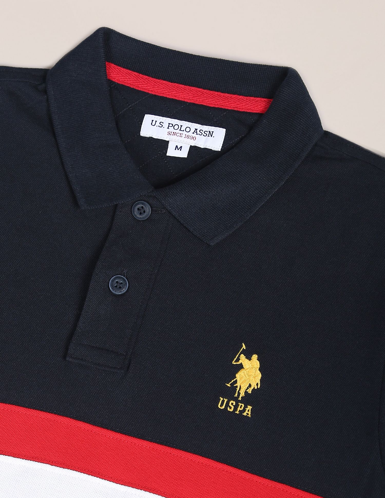 Colour Block Panelled Cotton Polo Shirt Navy - U.S. POLO ASSN. | Large