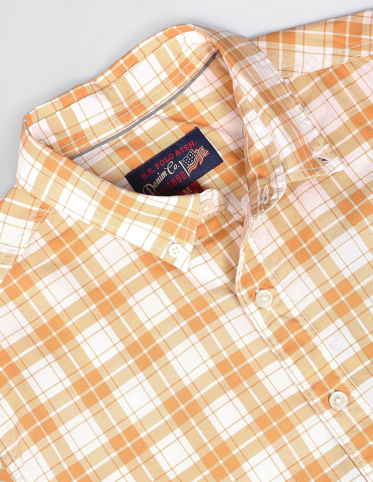 Tartan Check Cotton Shirt Yellow - U.S. POLO ASSN. | Large