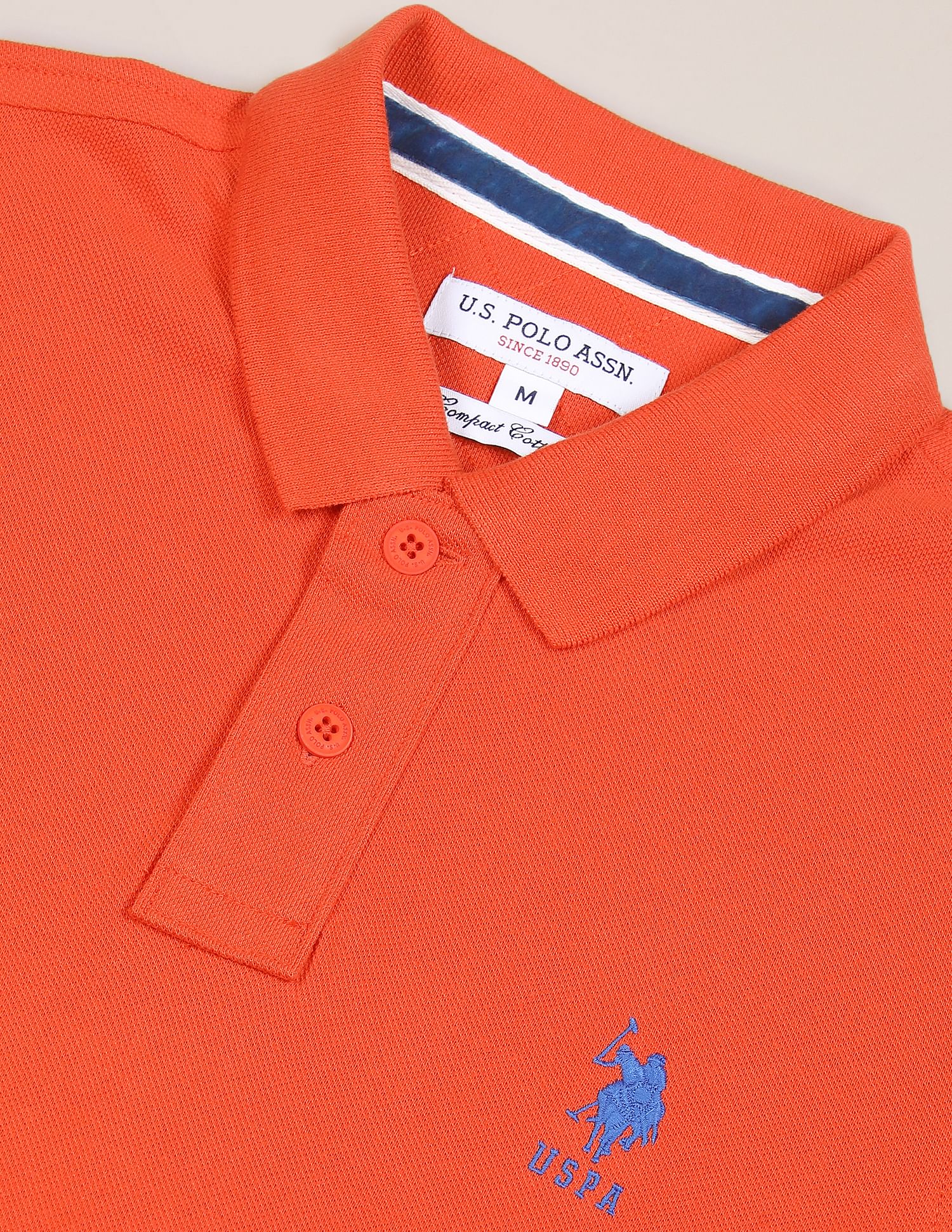 Ribbed Collar Solid Polo Shirt Orange - U.S. POLO ASSN. | Large