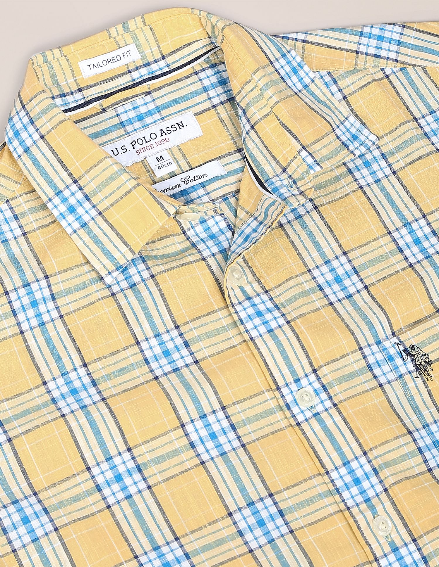 Men Yellow Tartan Check Cotton Casual Shirt Yellow - U.S. POLO ASSN. | Large