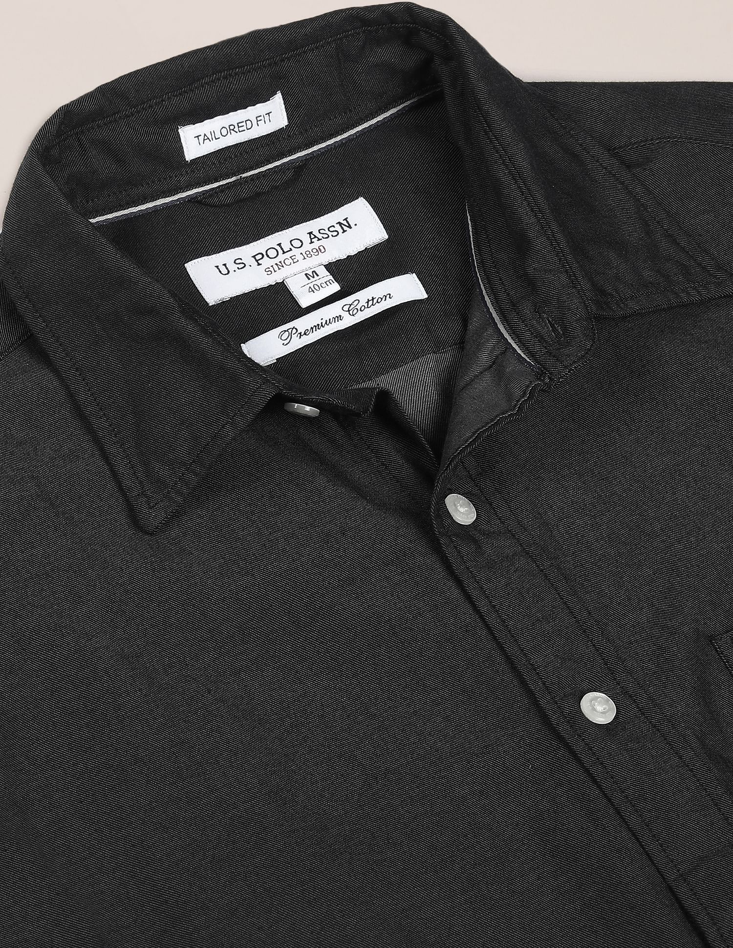 Men Aqua Spread Collar Solid Casual Shirt Grey - U.S. POLO ASSN. | Large