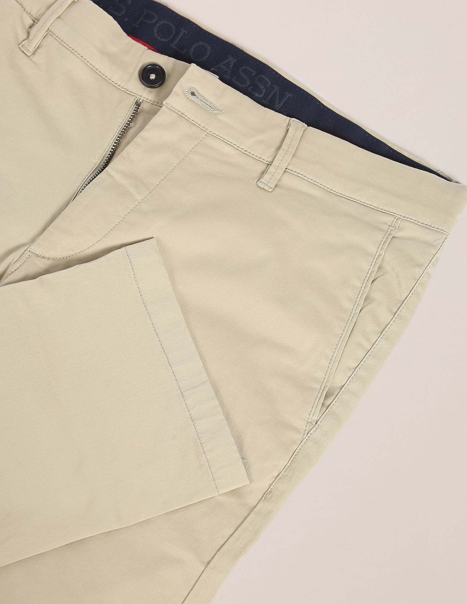 Solid Cotton Stretch Chinos Beige - U.S. POLO ASSN. | Large