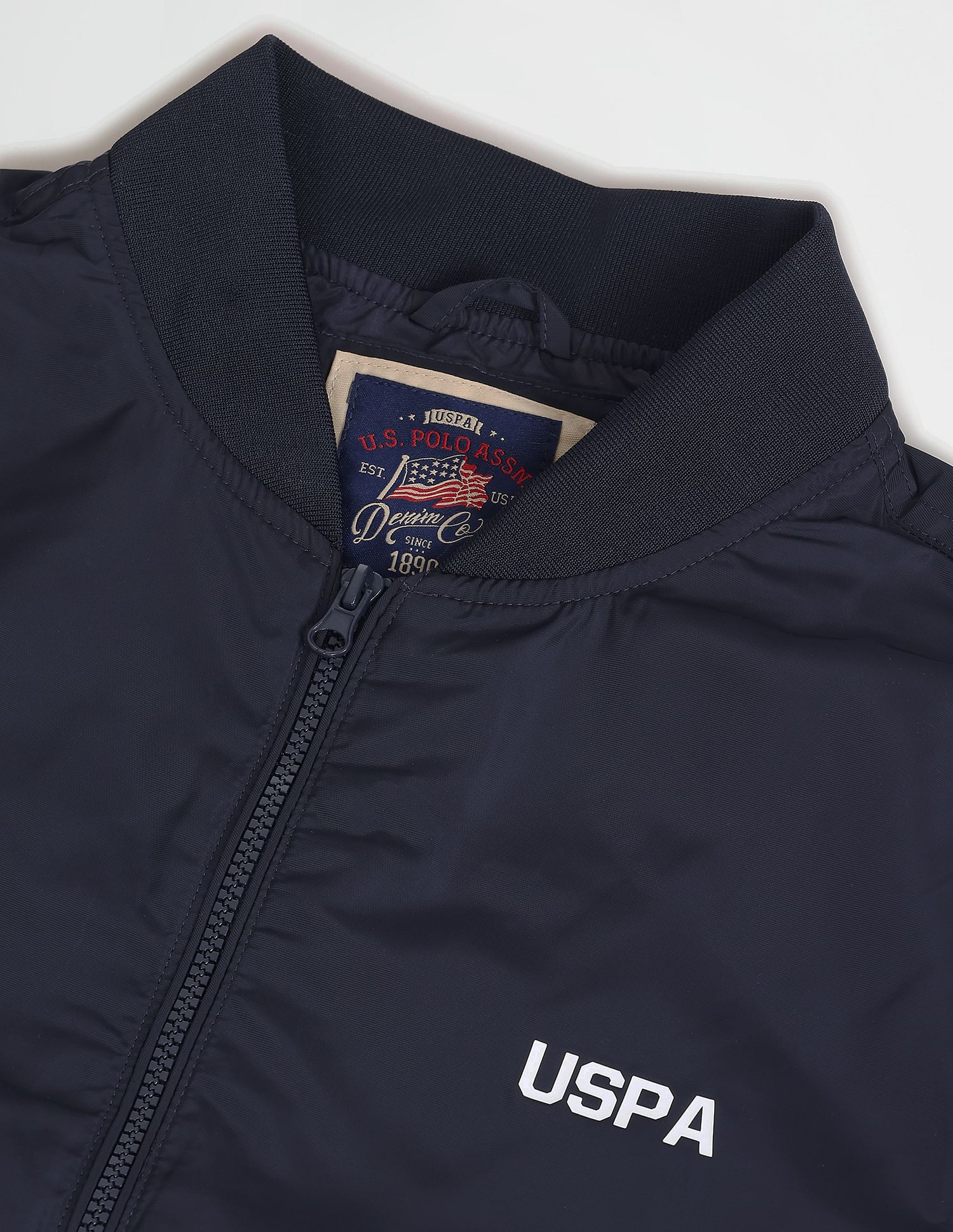 Solid Polyester Bomber Jacket Navy - U.S. Polo Assn. India | Large