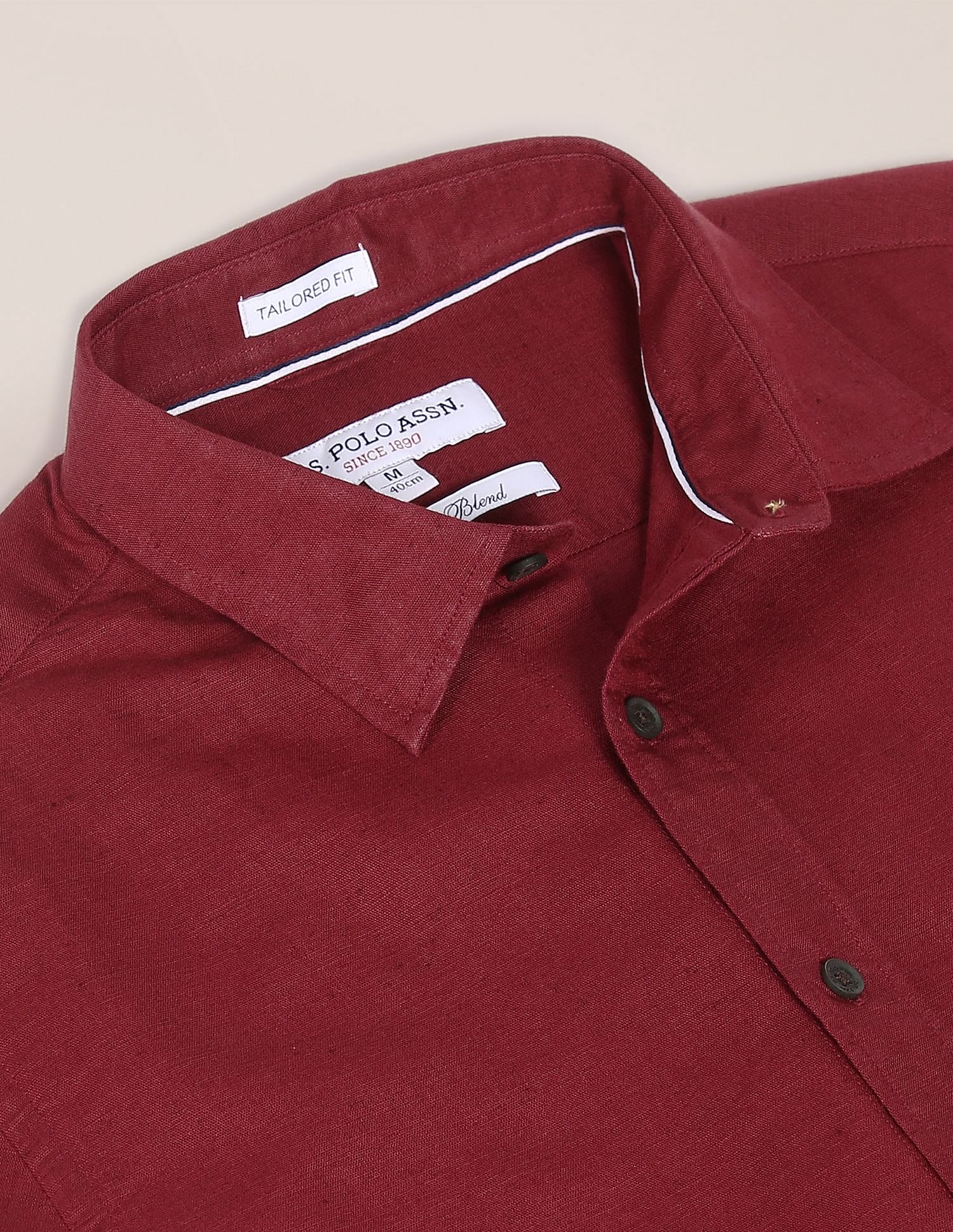 Spread Collar Solid Shirt Maroon - U.S. POLO ASSN. | Large