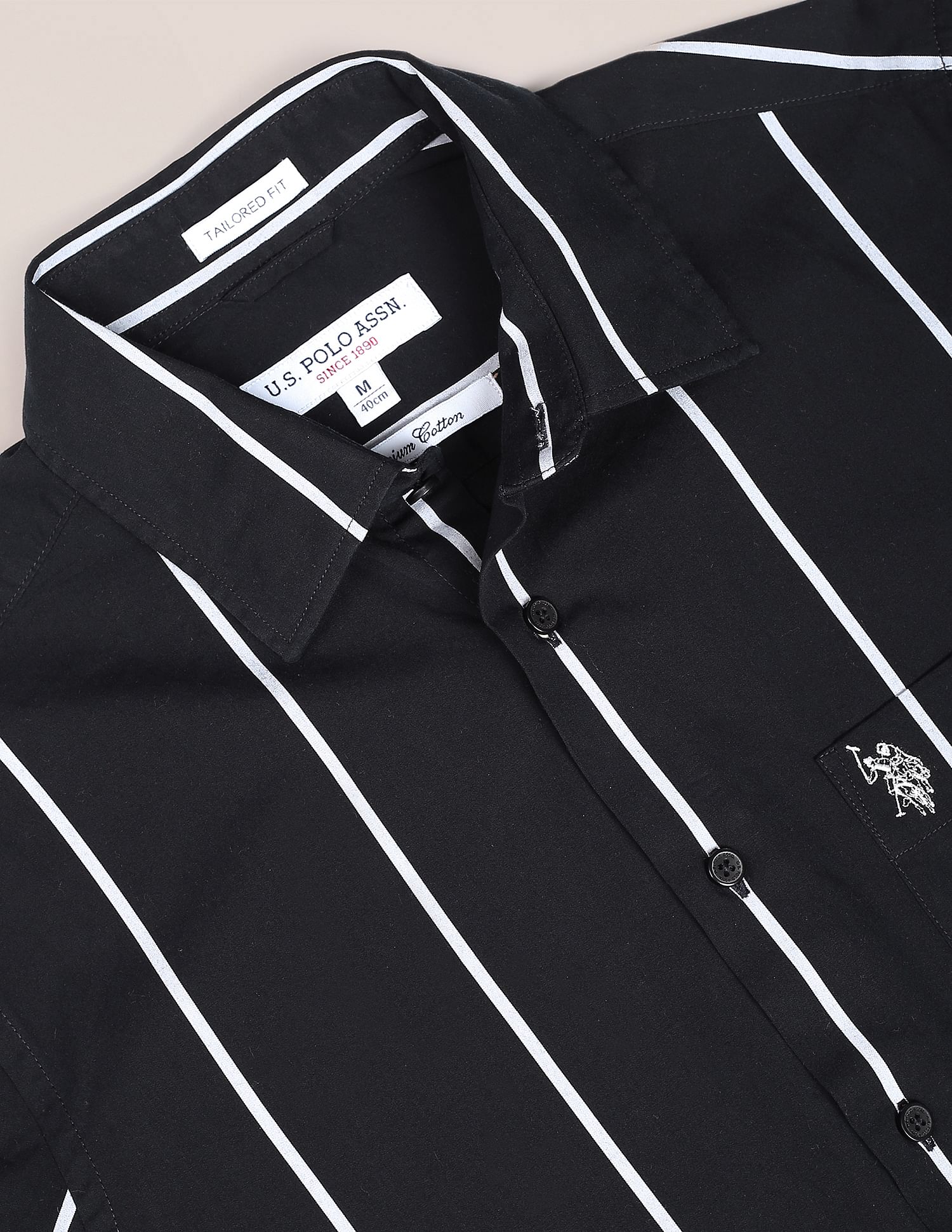 Iconic Peached Stripe Shirt Black - U.S. Polo Assn. India | Large