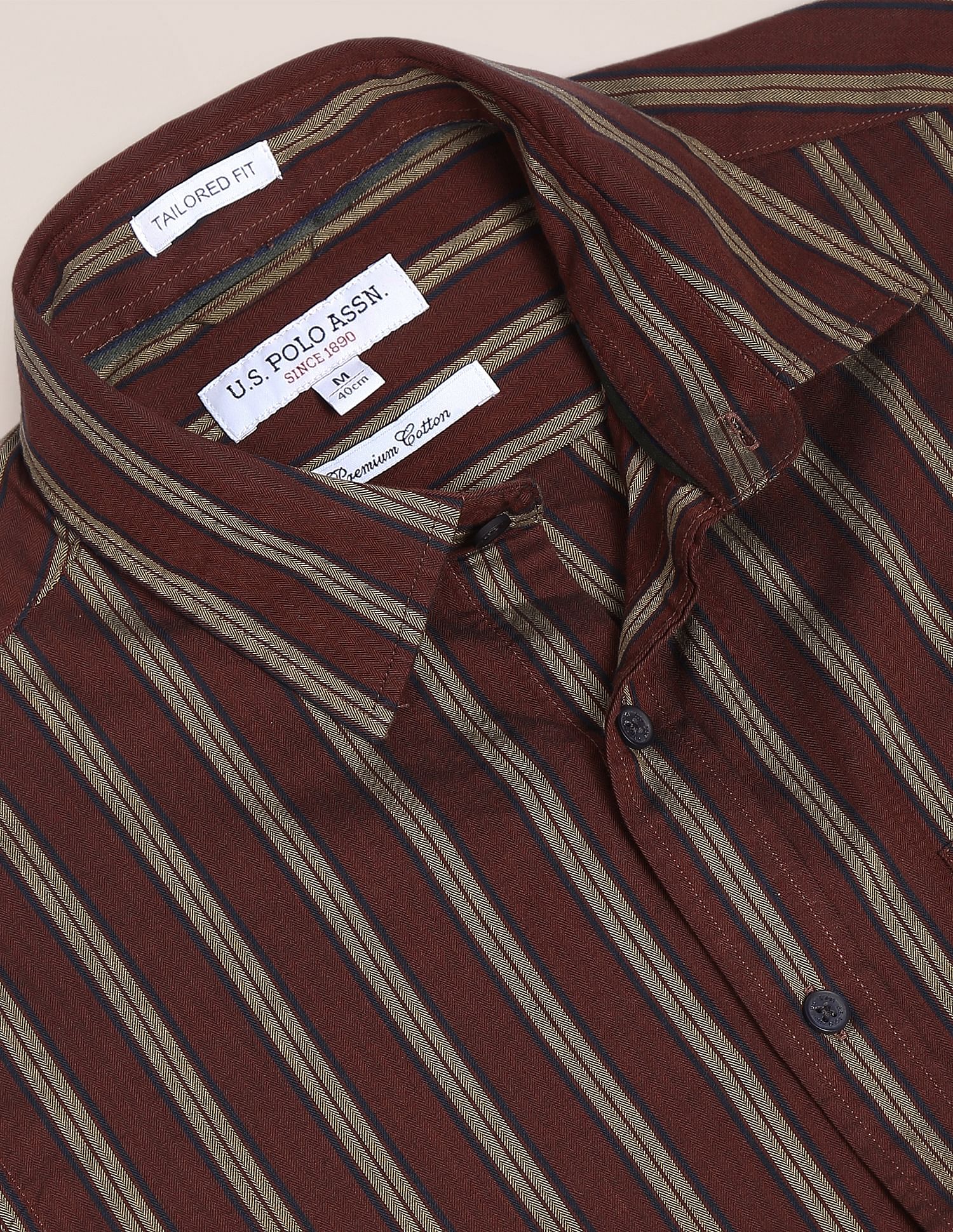 Men Maroon Cutaway Collar Vertical Stripe Casual Shirt – U.S. Polo Assn ...