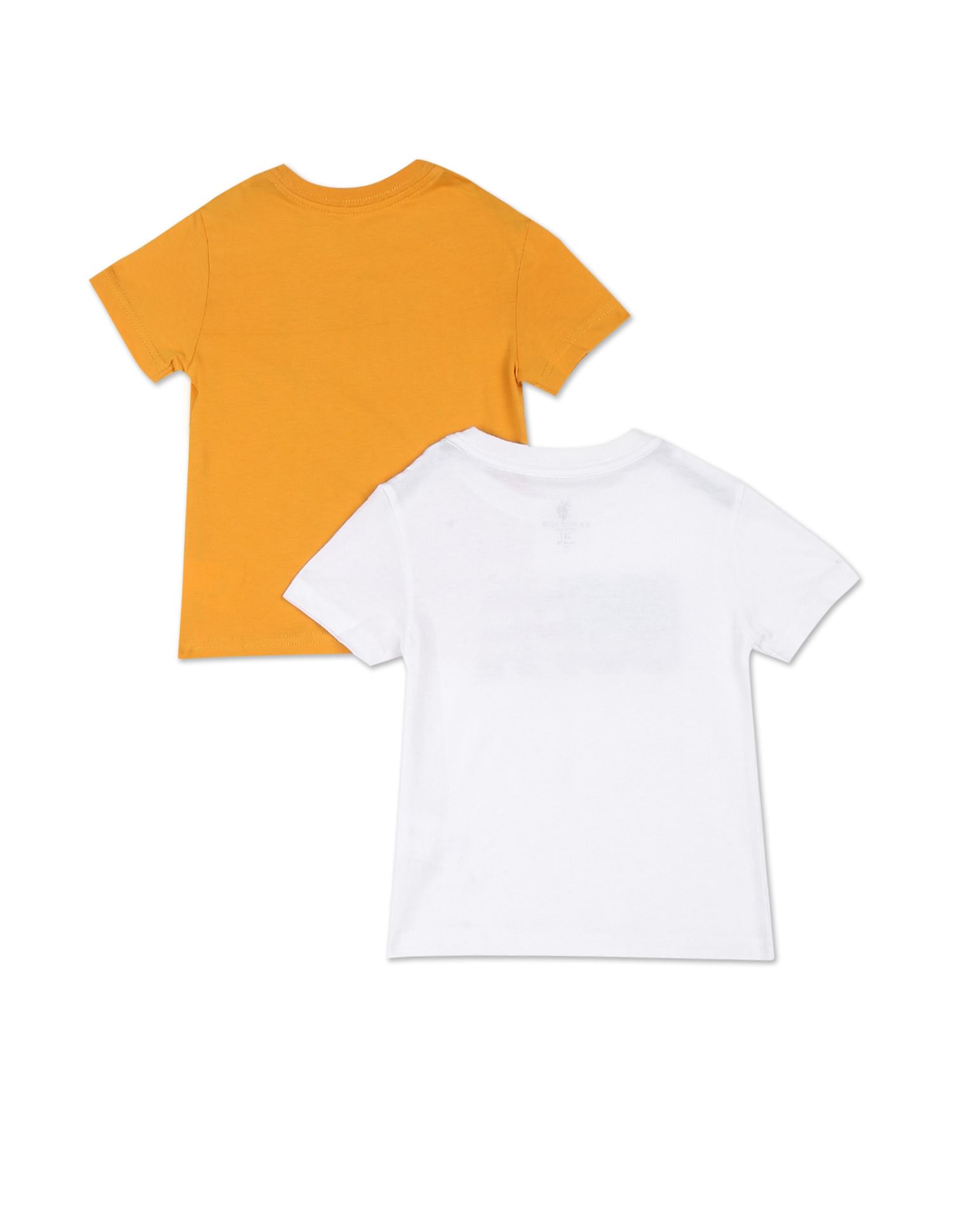 Boys Assorted Cotton Brand Print T-Shirt - Pack Of 2 Mustard and White - U.S. POLO ASSN. | Large
