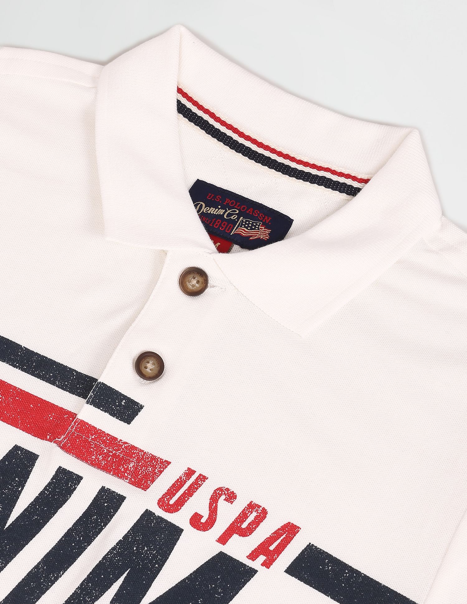 Typographic Print Cotton Polo Shirt Off White - U.S. POLO ASSN. | Large