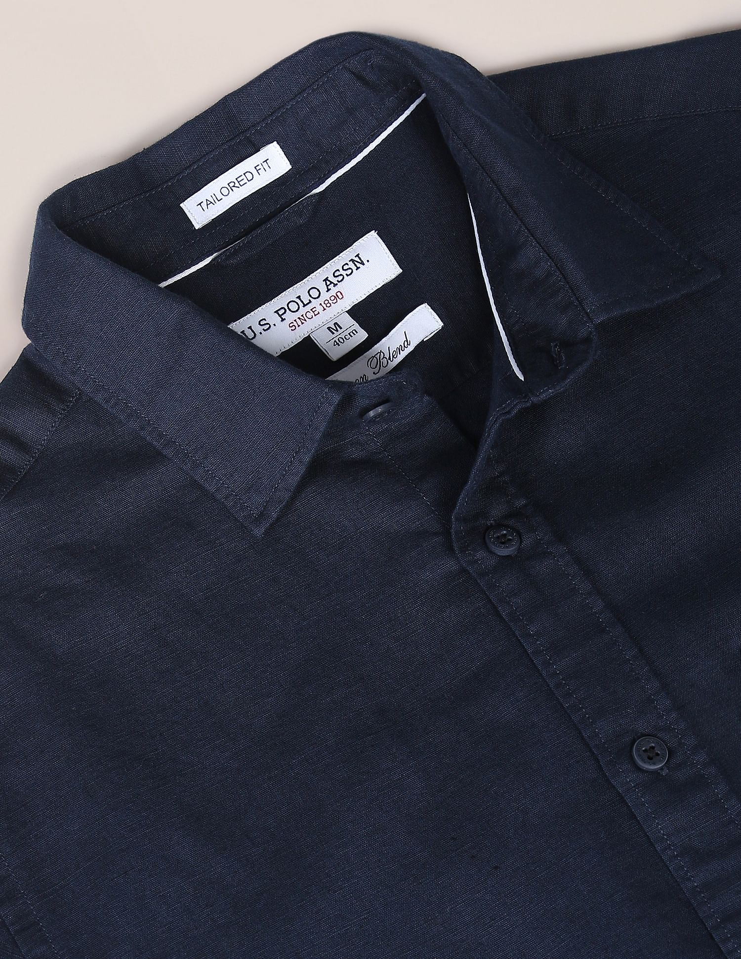 Spread Collar Solid Casual Shirt Navy - U.S. Polo Assn. India | Large