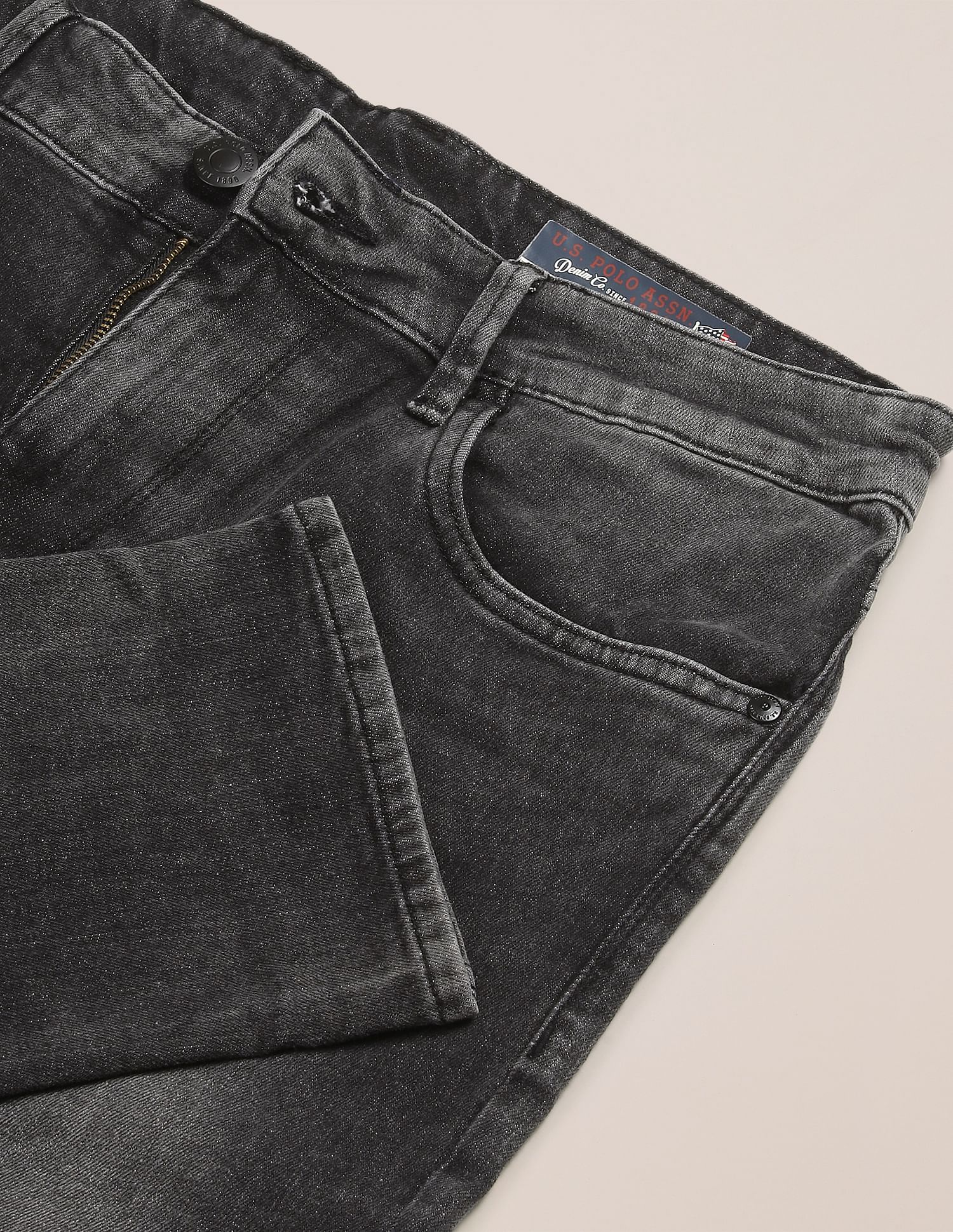 Men Black Brandon Slim Tapered Fit Stone Wash Jeans Black - U.S. POLO ASSN. | Large