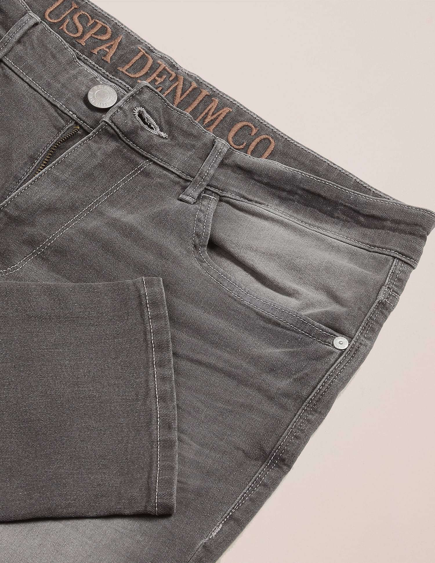 Men Grey Brandon Slim Tapered Fit Stone Wash Jeans Grey - U.S. POLO ASSN. | Large