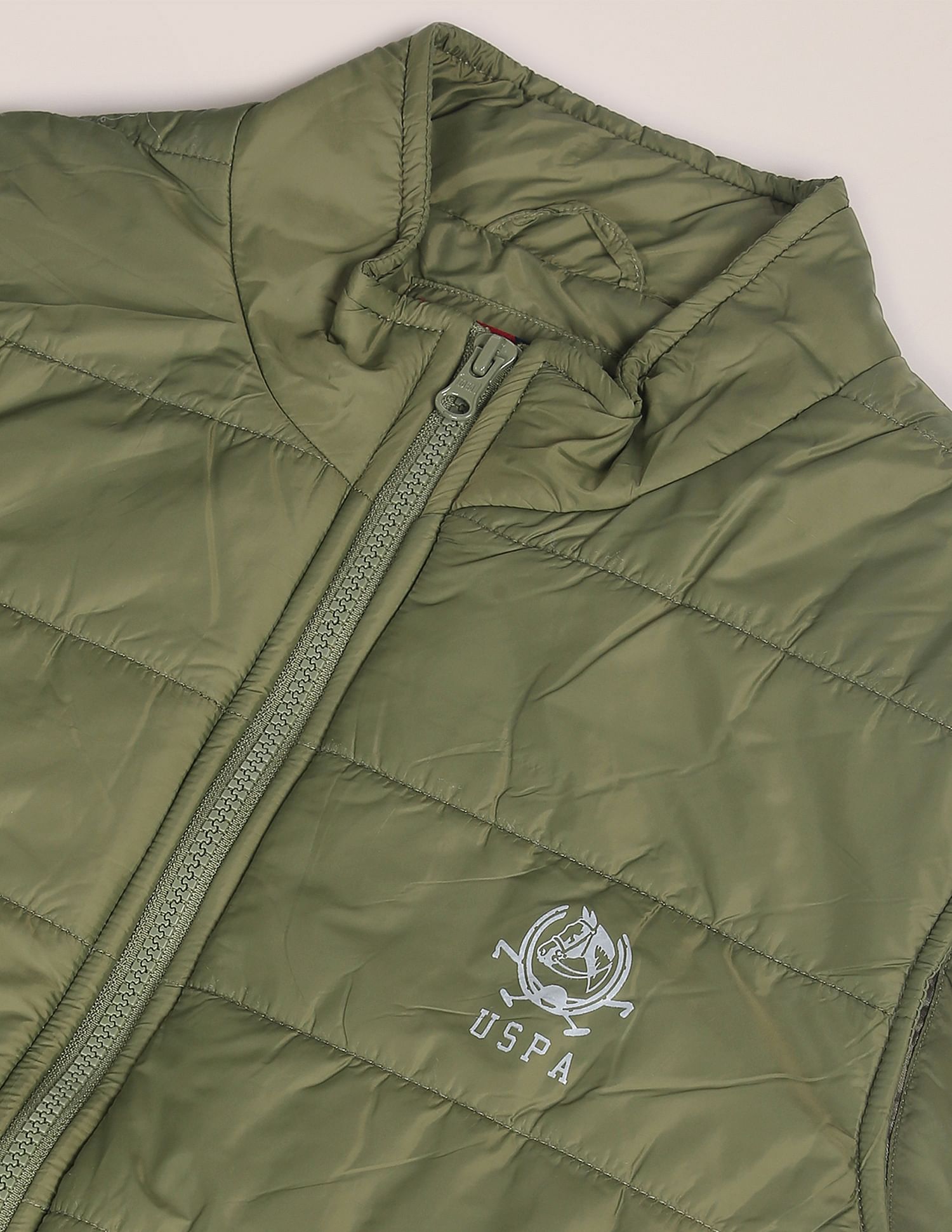 High Neck Sleeveless Solid Padded Jacket Olive - U.S. POLO ASSN. | Large