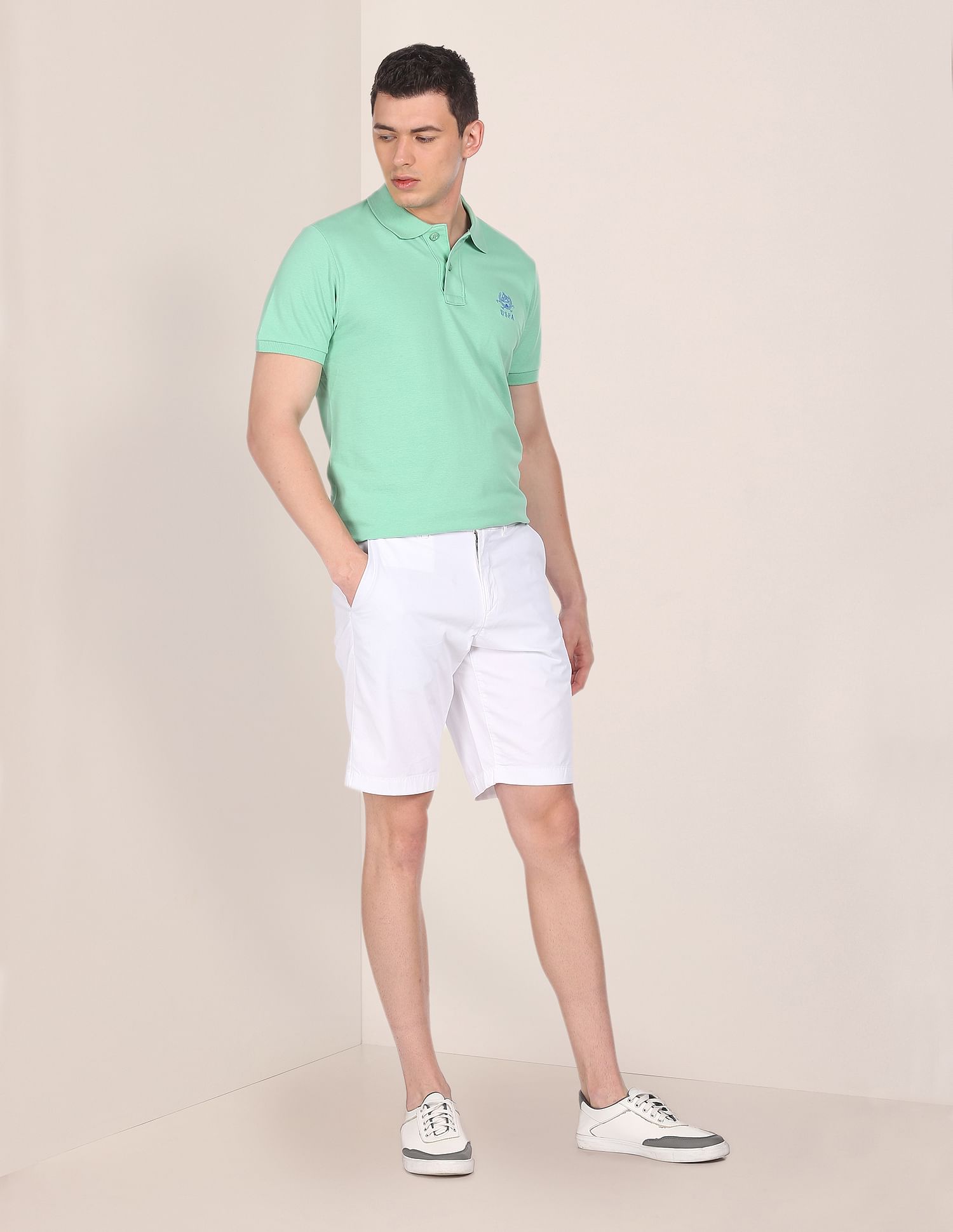 Ribbed Collar Pique Polo Shirt Green - U.S. Polo Assn. India | Large