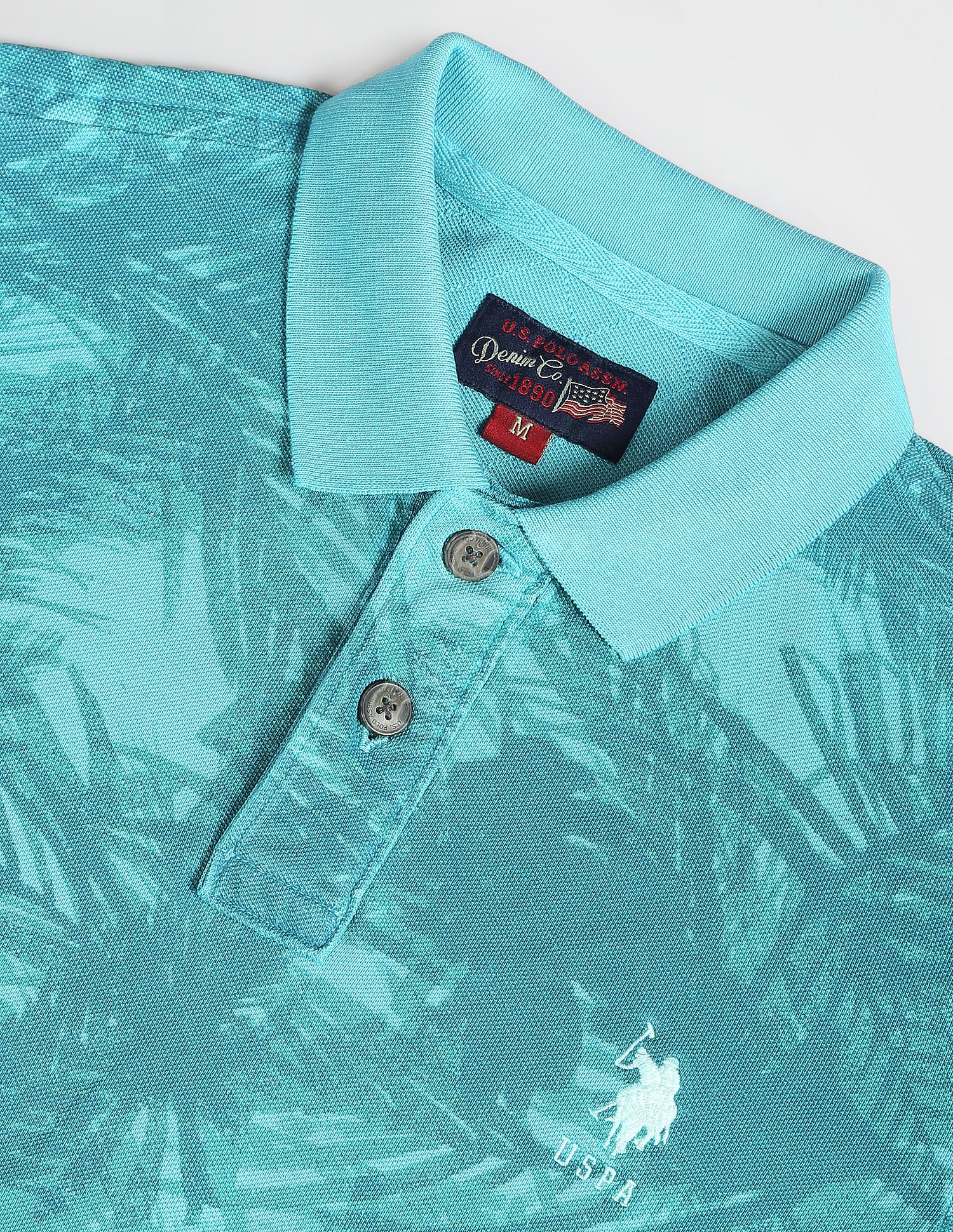 Abstract Print Cotton Polo Shirt Turquoise - U.S. POLO ASSN. | Large