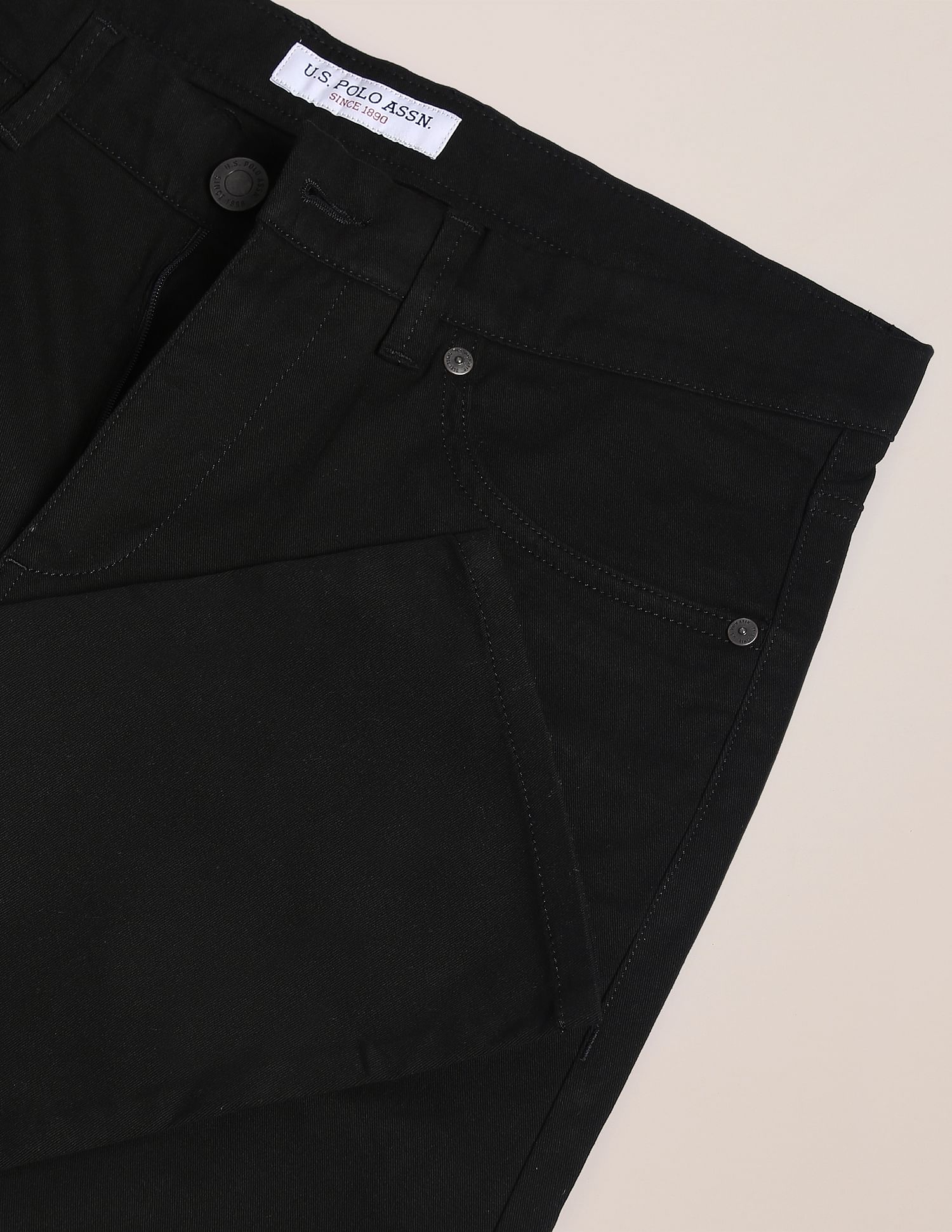 Men Black Solid Twill Casual Trousers Black - U.S. POLO ASSN. | Large