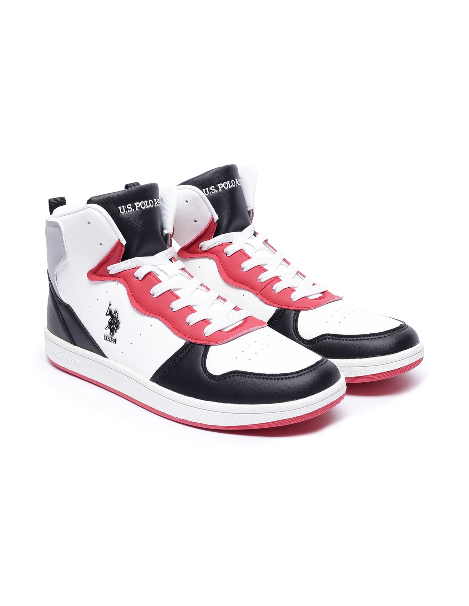 Men High Top Colour Block Rowan Sneakers Red and White - U.S. Polo Assn. India | Large