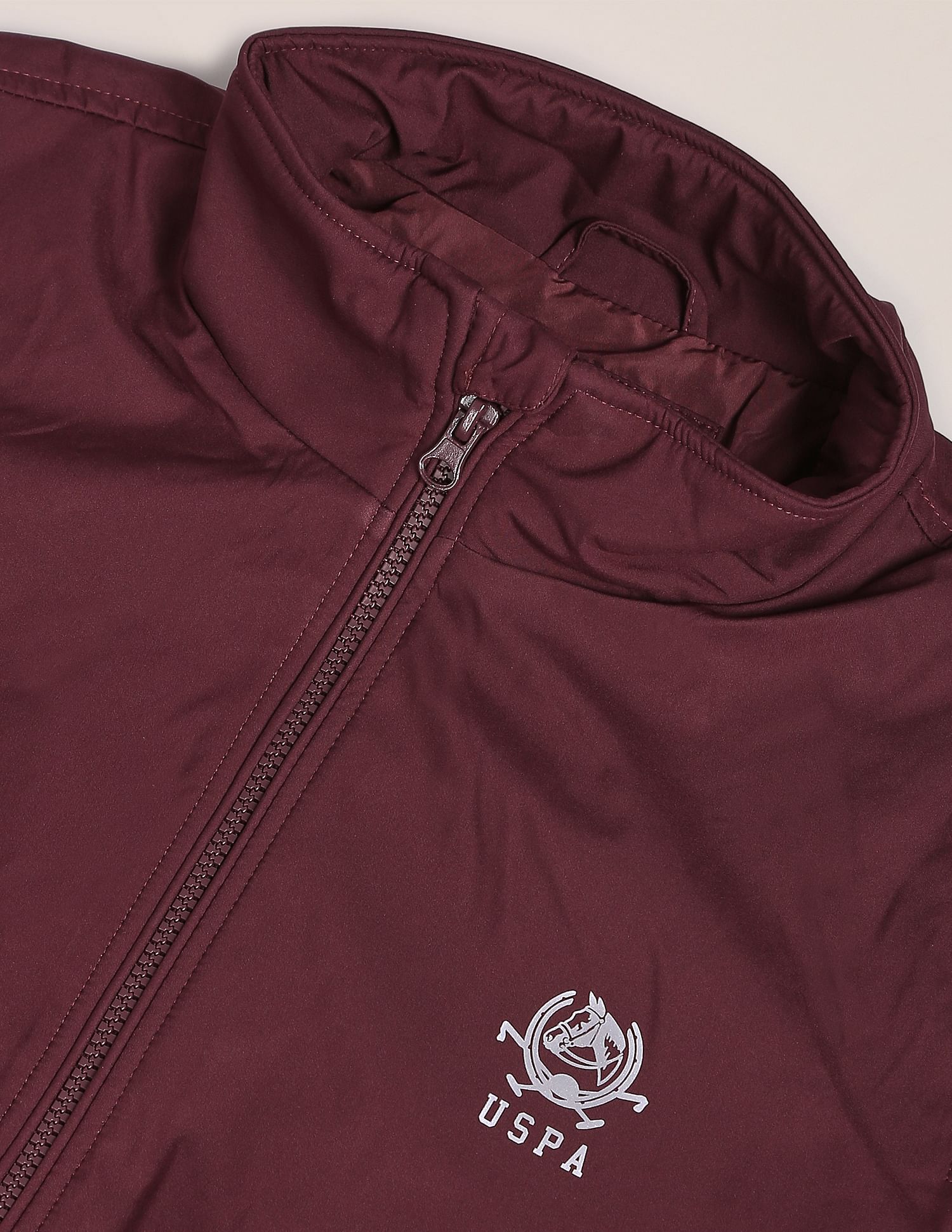 High Neck Solid Polyester Jacket Wine - U.S. POLO ASSN. | Large