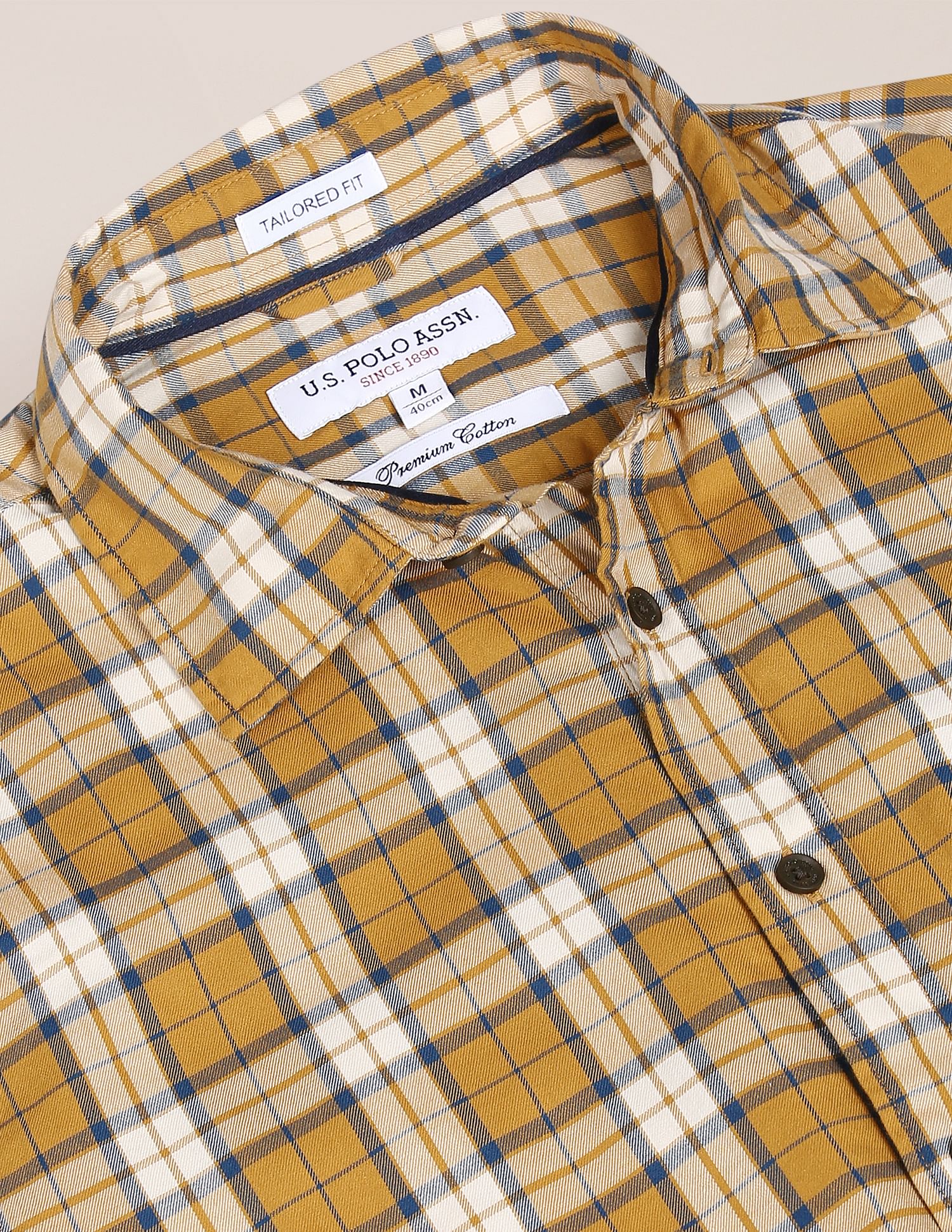 Men Mustard Regular Fit Check Casual Shirt Mustard - U.S. POLO ASSN. | Large