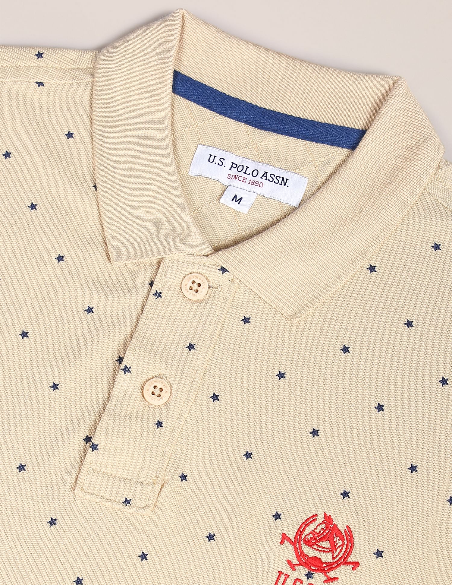 All Over Printed Cotton Polo Shirt Beige - U.S. Polo Assn. India | Large